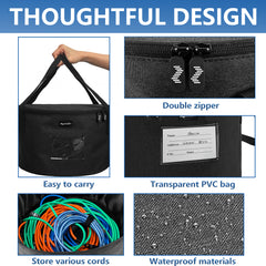 Musiin Accessories Bag for Guitar, Bass, Keyboard, Drums Cables & Adapters Multi-Function Round Storage, Internal Mesh Pocket for Connectors, Convenient and Stylish Music Gear Organizer.