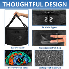 Musiin Accessories Bag for Guitar, Bass, Keyboard, Drums Cables & Adapters Multi-Function Round Storage, Internal Mesh Pocket for Connectors, Convenient and Stylish Music Gear Organizer.