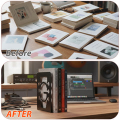 Musiin Guitar Shape Metal Bookends, Black Heavy-Duty Decorative, Music Books, CDs & Magazines Holders for Home Office Studio Library, Modern Design Book Organizer Pair