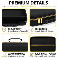Musiin Guitar Digital Effects Processor Case Compatible with Neural DSP Quad Cortex, Portable Storage with Mesh Pocket, Cable Compartment, Gold Zipper and Handle (Gold Tone Edition)