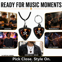 Musiin Guitar Pick Holder Necklace Compatible with Fender Dunlop D'Addario Triangle Picks, easy to access, suitable for players of various styles to showcase unique musical taste