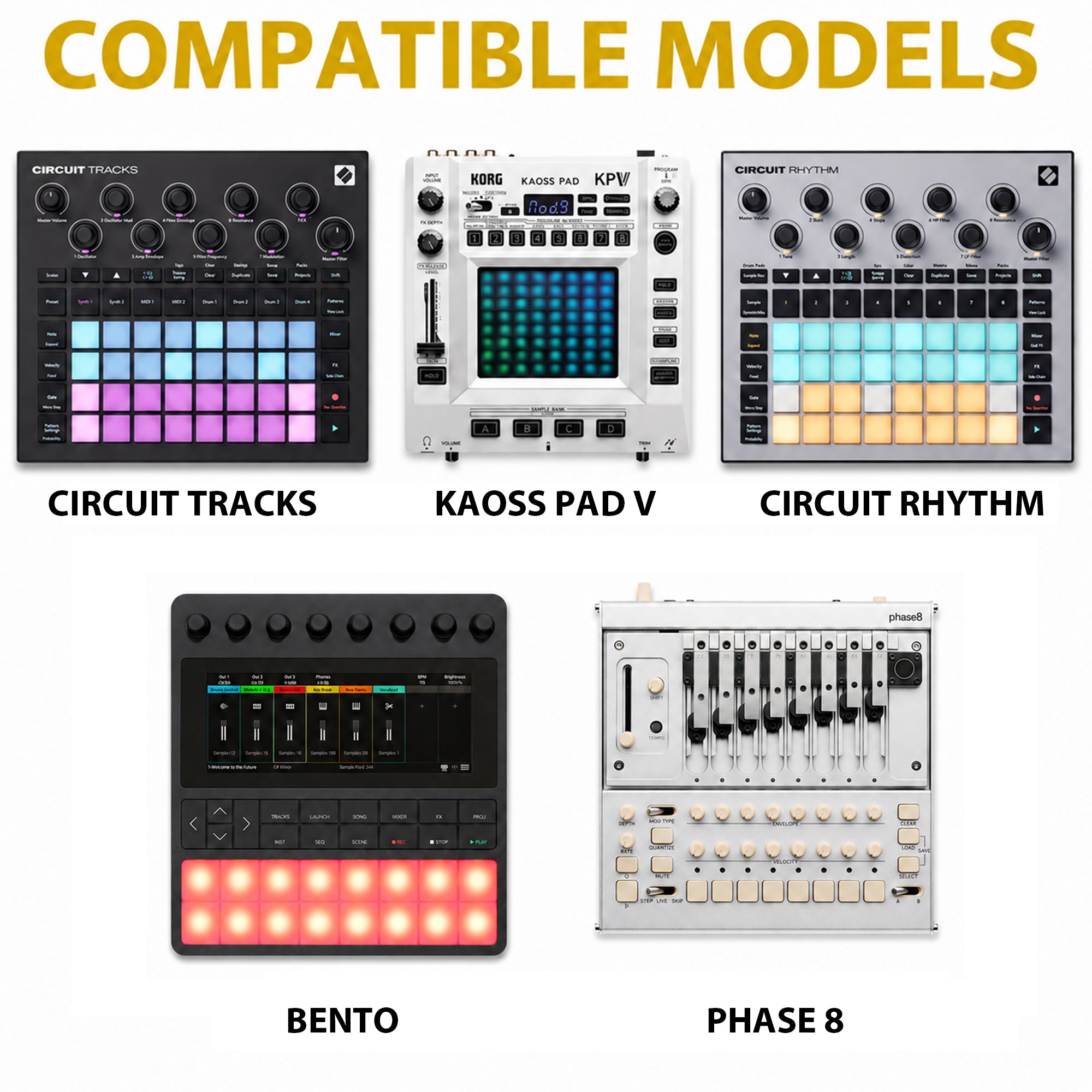 Musiin Custom Acoustic Synthesizer Case Compatible with KORG Phase 8, with Mesh Pocket, Cable Compartment, Gold Zipper and Handle for Studio, Daily Storage and Stage Carrying (Gold Tone Edition)