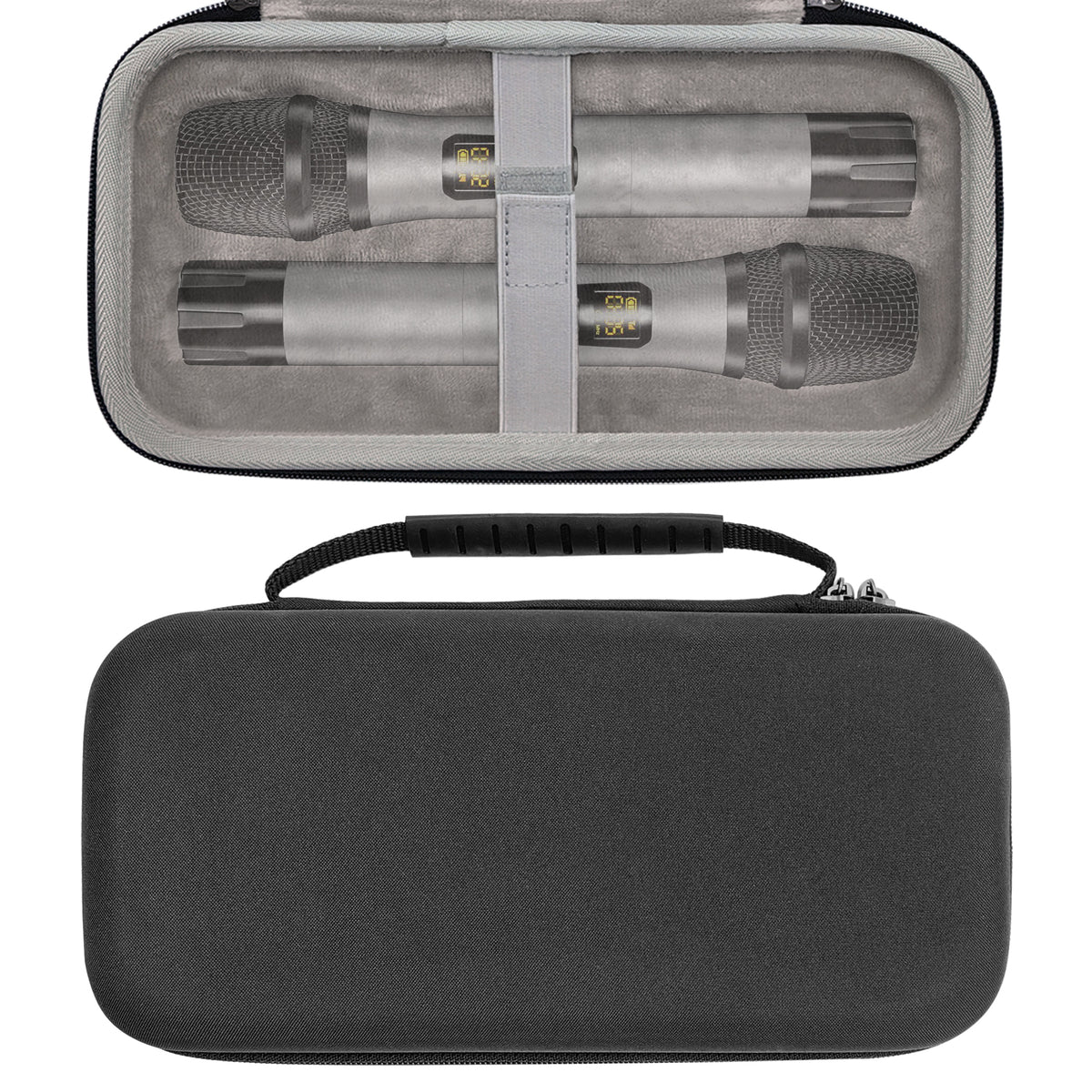 Musiin Dual microphone storage case, compatible with Bietrun SY-WXM-2, WXM02, WXM19, WXM31, BLX2 PG58, hard-shell microphone portable bag, travel protection pouch with cable storage (black)