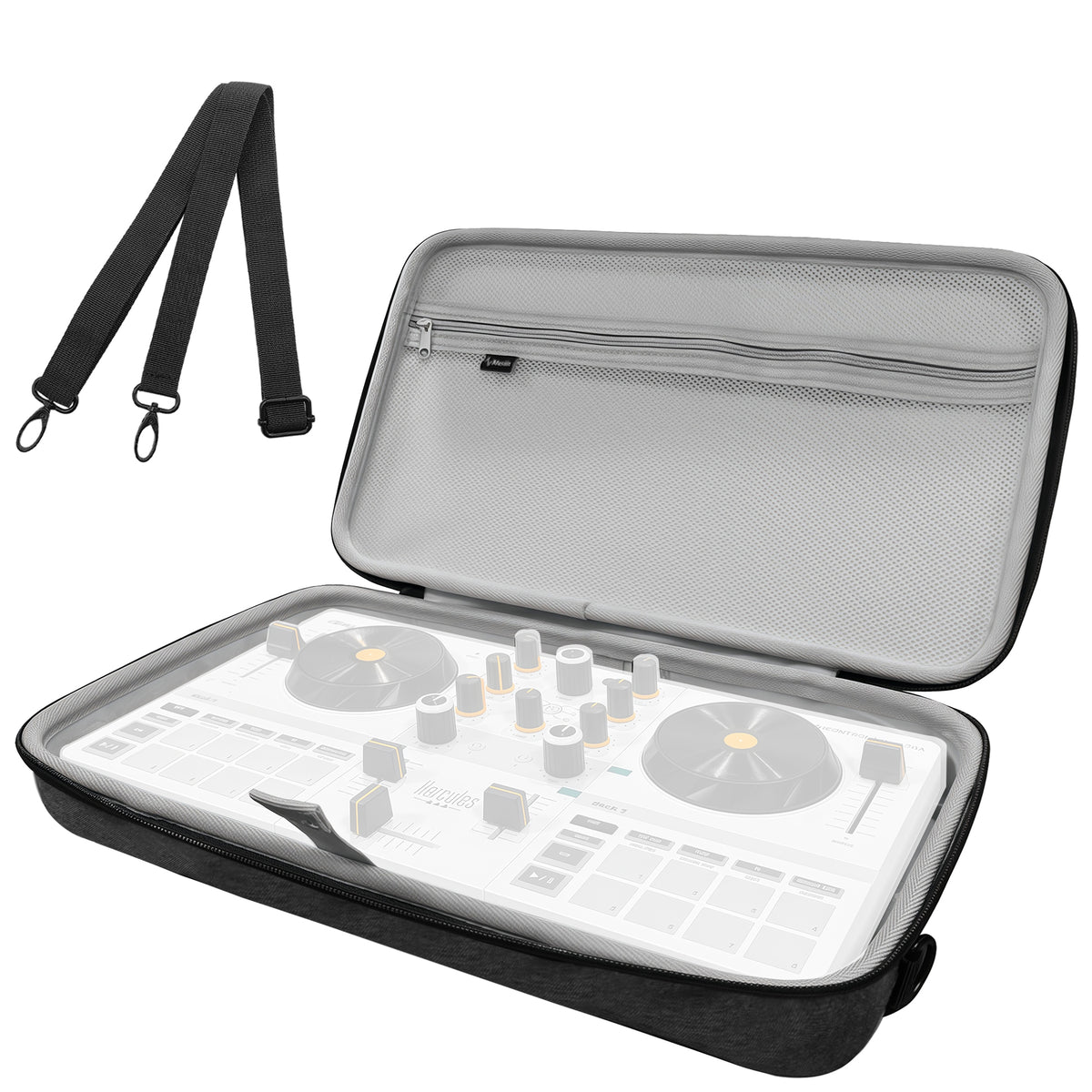 Musiin DJ Controller Case Compatible with Hercules DJControl Mix Ultra, Hard Shell Protection with Dual Zippers, Mesh Pocket & Comfortable Handle for DJ Live Show & Travel (Gray)