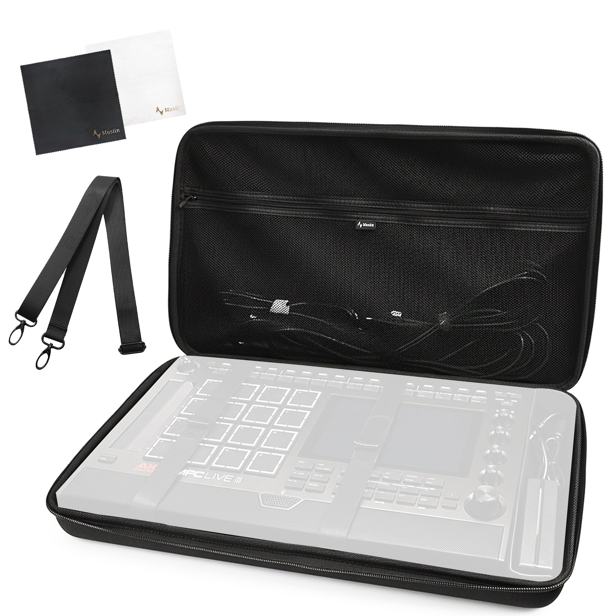 Musiin Custom Workstation Hard Case Compatible with MPC Live 3, Solid and Compact with Shoulder Strap and Sturdy Handle, High Adhesion Divider for Power, and Extra Storage for Cables Accessories