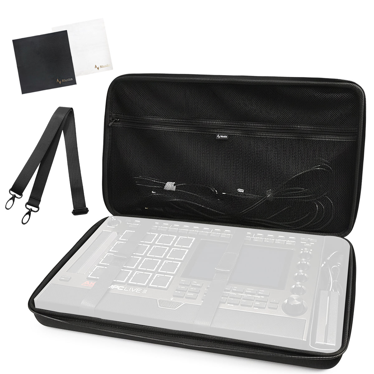Musiin Custom Workstation Hard Case Compatible with MPC Live 3, Solid and Compact with Shoulder Strap and Sturdy Handle, High Adhesion Divider for Power, and Extra Storage for Cables Accessories