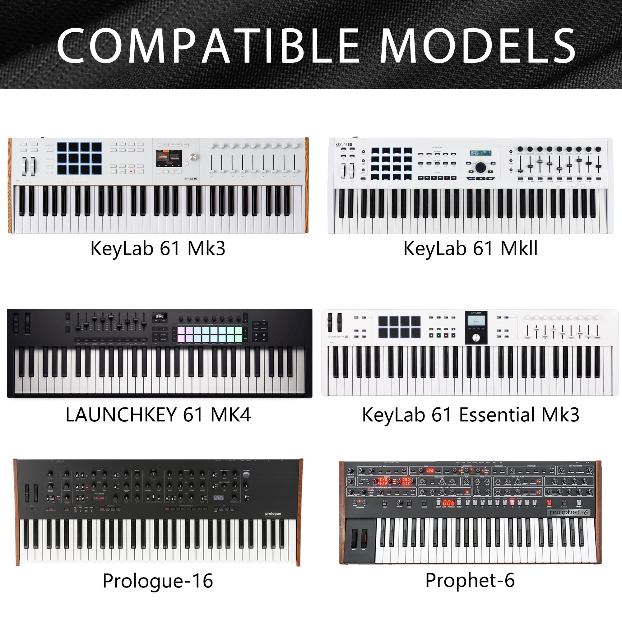 Musiin 61 keys piano keyboard dust cover, compatible with Sequential Prophet-6,Roland 61P, 61K, 61KL, Arturia KeyLab 61 Mkll, Premium Chinlon Anti-scratch and dustproof, Soft Touch & Fitted design