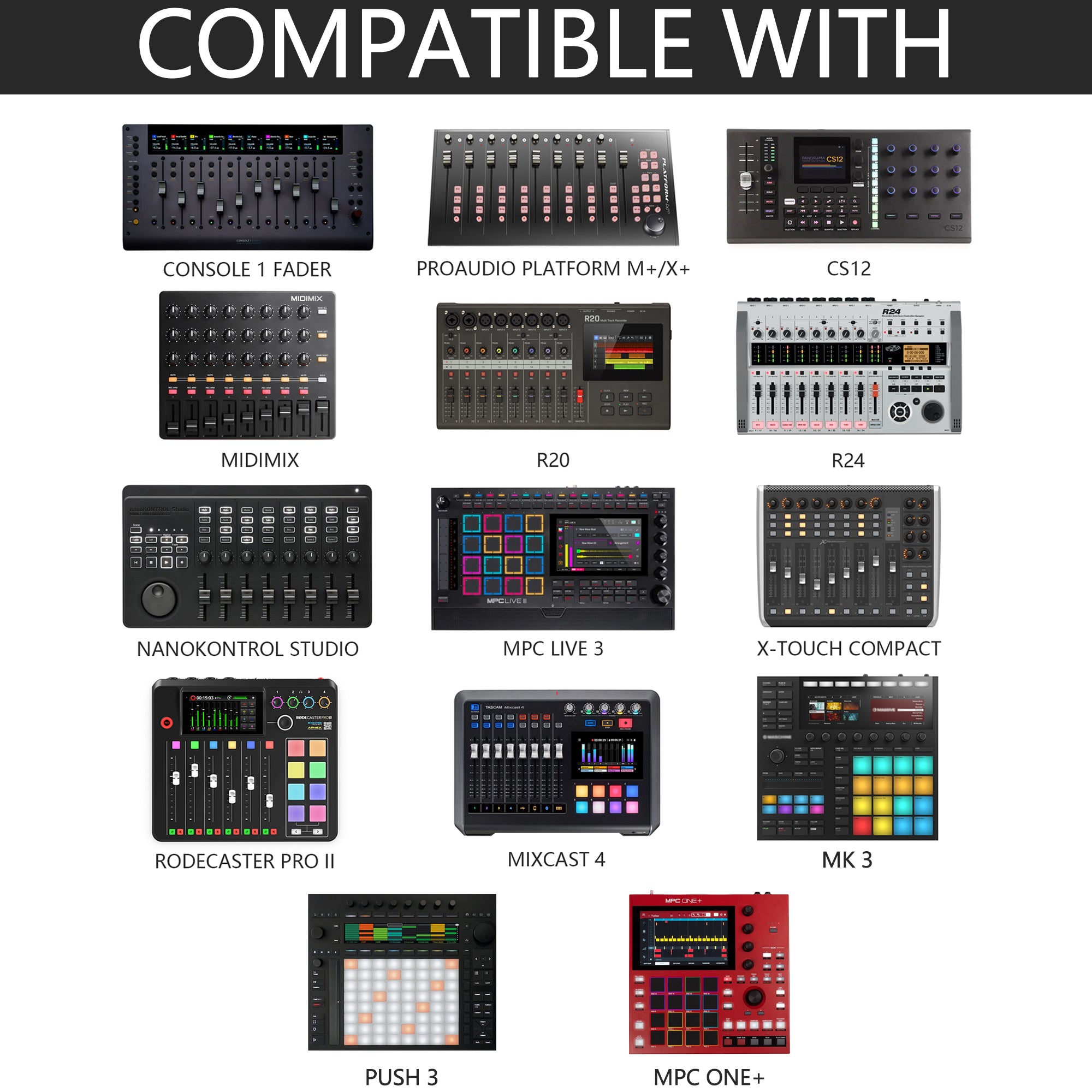 Musiin Home Studio Desktop Mixer Stand Compatible with Nektar Panorama CS12, Rode RODECaster Pro II, Tascam Mixcast 4 and most 25keys Midi controller Lift Stand, Premium Aluminum Portable Foldable