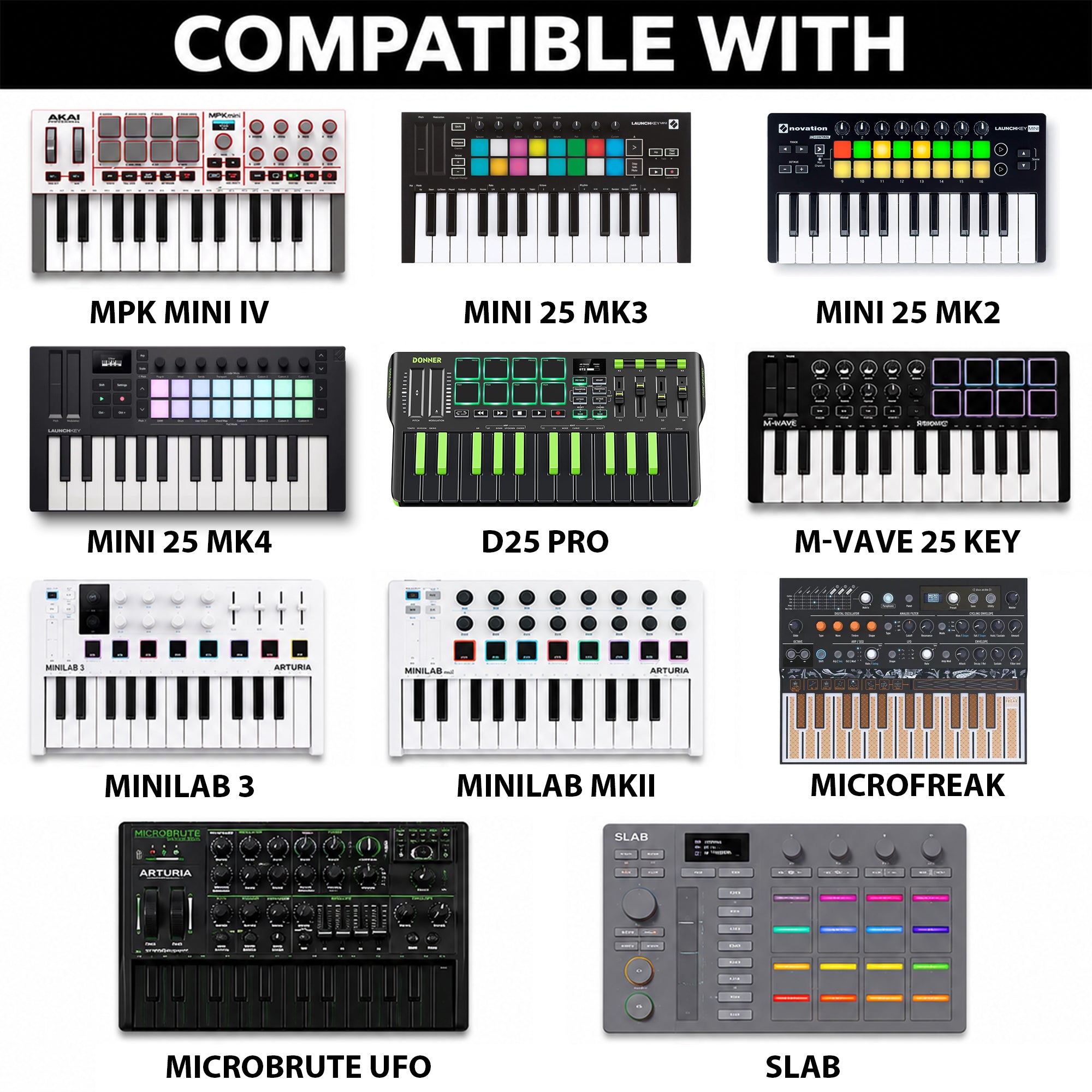 Musiin Piano Keyboard Stand Compatible with Akai Mini IV Arturia MiniLab3 Launchkey Mini 25 MK4,X Foldable and Portable stand with upper lower sleeves for stability,Suitable for most midi controller