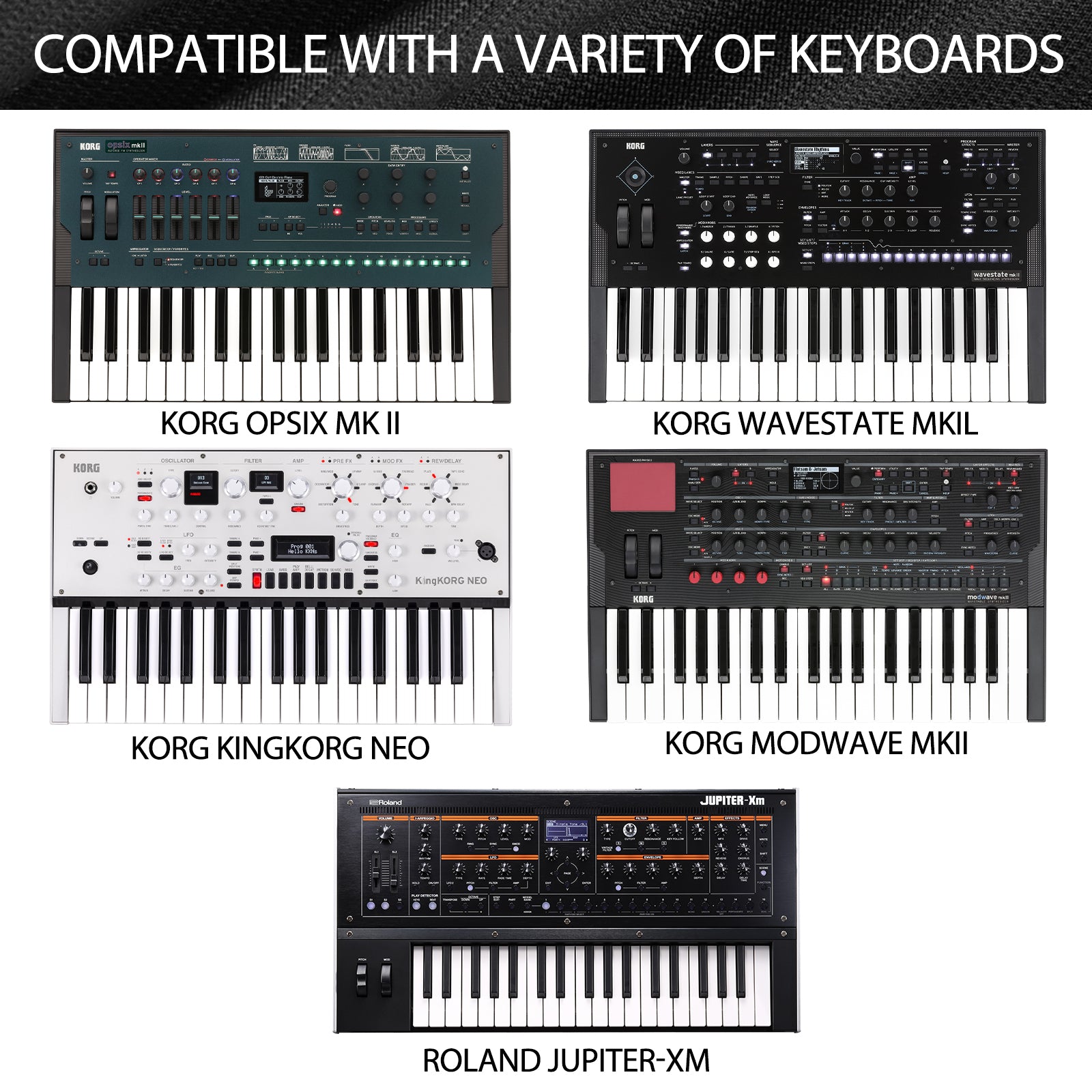 Musiin Piano Keyboard dust cover is compatible with KORG modwave mkII, KingKORG NEO, opsix mk II, multi/poly and wavestate mkII keyboards, and is made of nylon material for full coverage protection.
