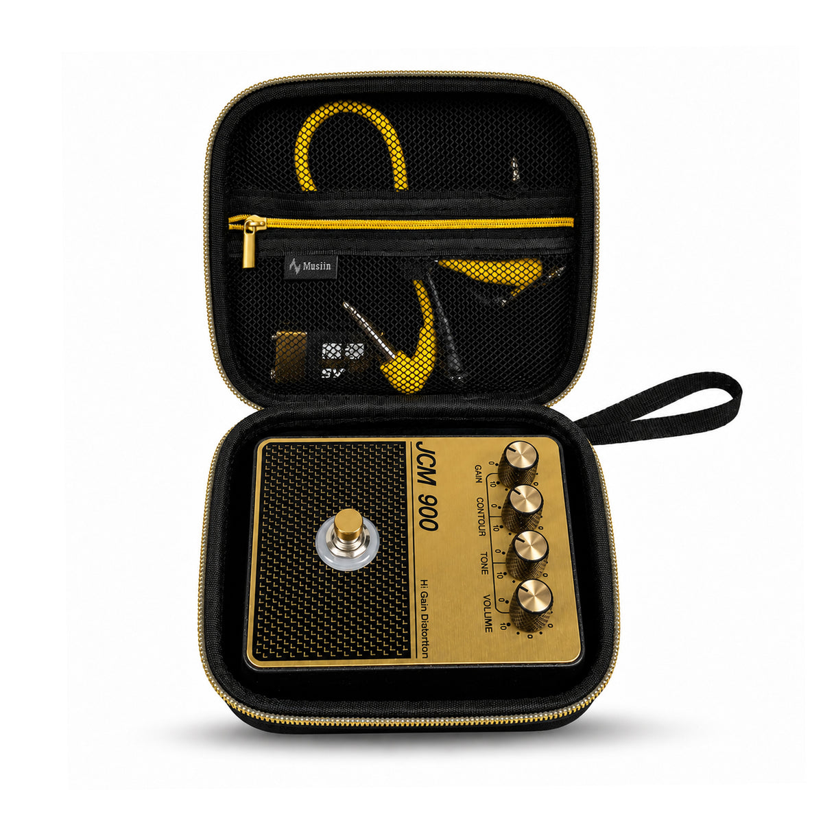 Musiin Guitar Pedal Carrying Case Compatible with Marshall JCM900/800/JVM Pedal, Intech Studio EN16, Gold Top Zipper, Wrist Strap, Mesh Pocket, for Studio and Live Performance, Gold Tone Edition