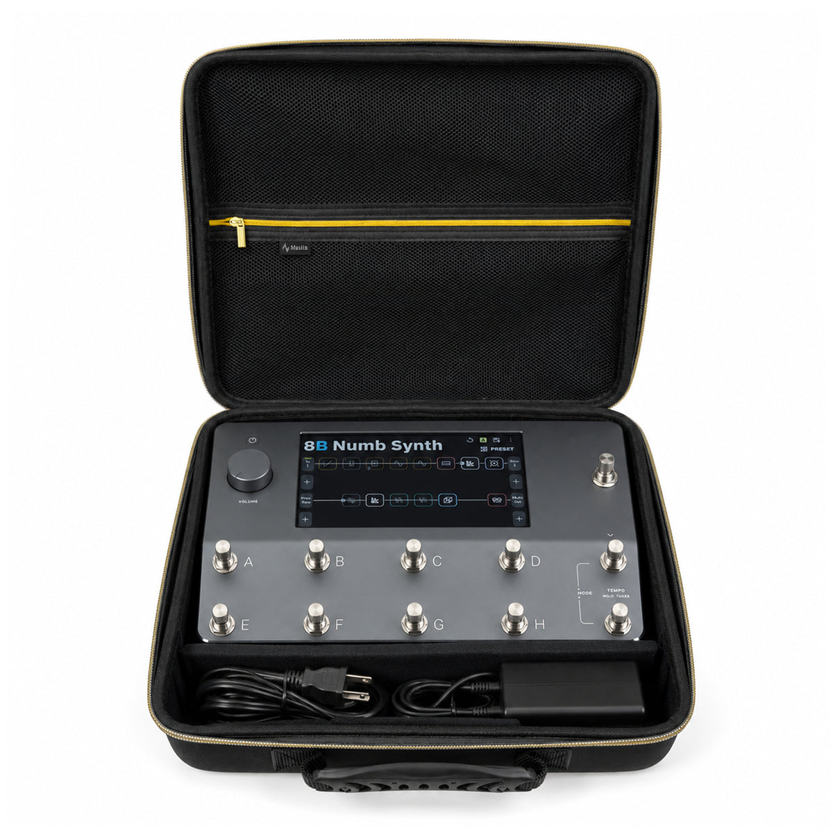 Musiin Guitar Digital Effects Processor Case Compatible with Neural DSP Quad Cortex, Portable Storage with Mesh Pocket, Cable Compartment, Gold Zipper and Handle (Gold Tone Edition)