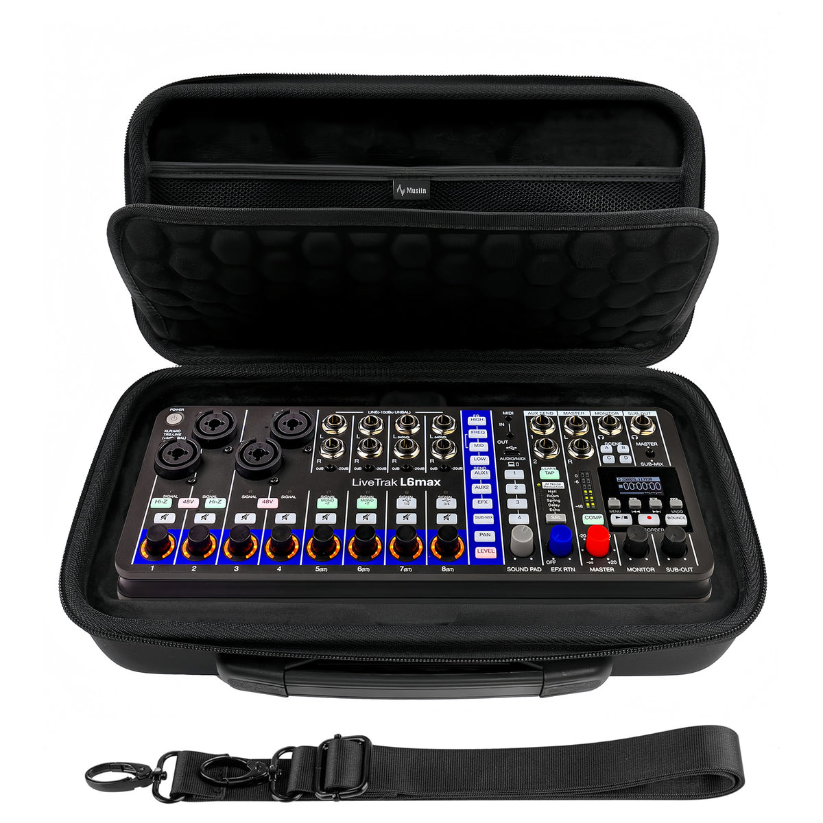 Musiin Audio Mixer Case Compatible with Zoom Live Trak L6 MAX, Custom Fit Interior, Dual Zipper Design, Top Mesh Pocket, Handle and Shoulder Strap, for Studio, Travel, and Live Performance