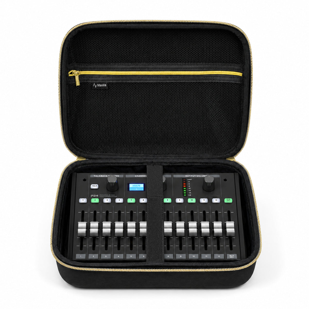 Musiin Audio Mixer Case Compatible with Behringer P24, Gold Top Zipper Comfortable Handle and Internal fix Strap Design, for Studio, Travel and Live Performance Carrying(Gold Tone Edition)