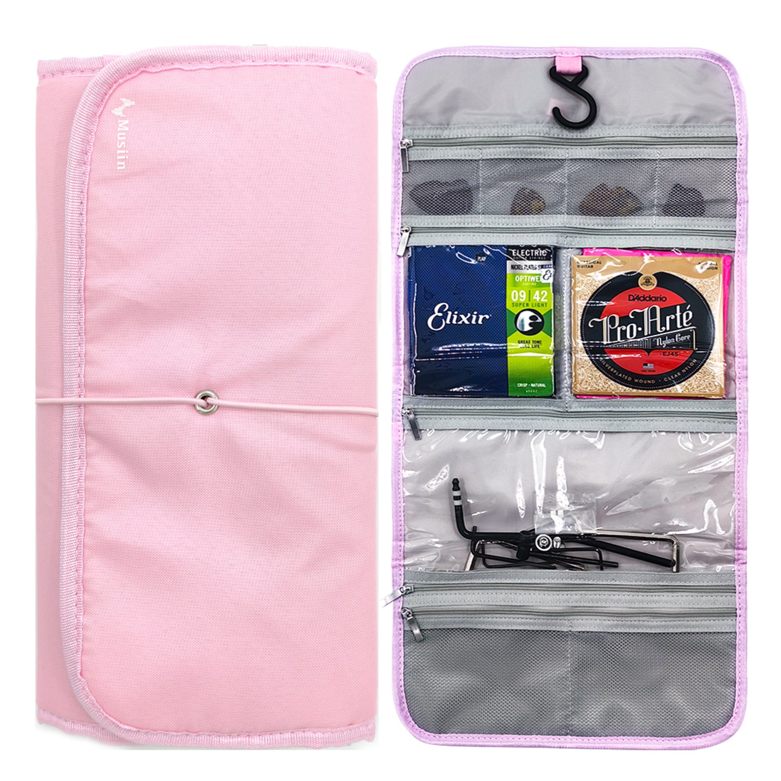 Musiin Guitar Accessory Portable Case, Hanging Hook Foldable Multi-Pocket Design for Picks, Strings, Capo, Straps and Accessories, Fits in Gig Bags, Essential for Guitarists and Musicians