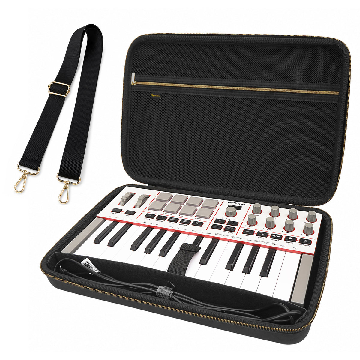 Musiin Premium MIDI Keyboard Controller Case Compatible with Akai Mini IV,Arturia MiniLab 3, MiniLab MkII,, 25-Key Synthesizer, Portable Protective Cover Bag with Shoulder Strap(Gold Tone Edition)