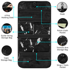Musiin Guitar Accessory Portable Case, Hanging Hook Foldable Multi-Pocket Design for Picks, Strings, Capo, Straps and Accessories, Fits in Gig Bags, Essential for Guitarists and Musicians