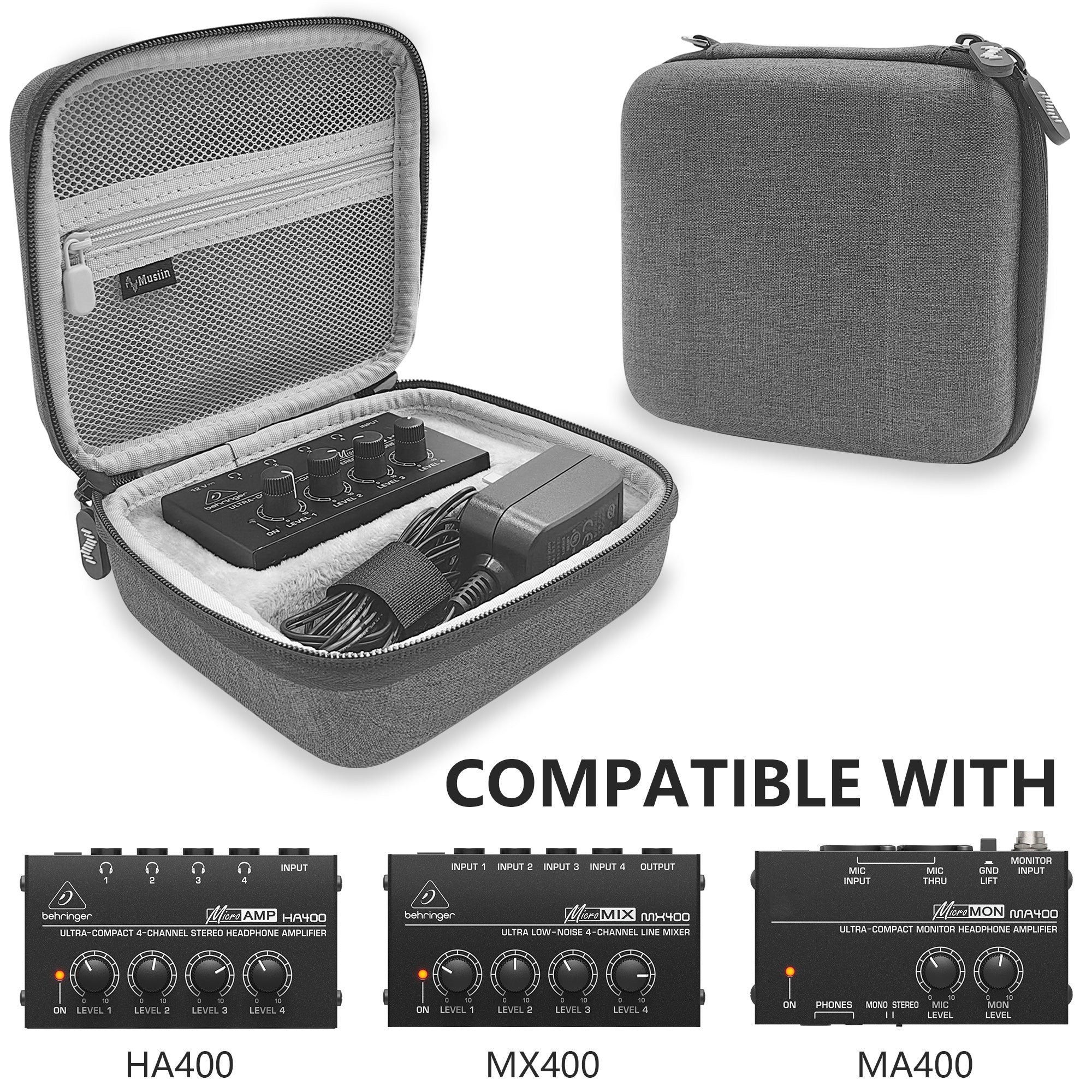 Musiin Headphone Amplifier Case Compatible with Behringer HA400 HA400 MX400 and cable storage, Shockproof and waterproof, Hard shell portable storage bag