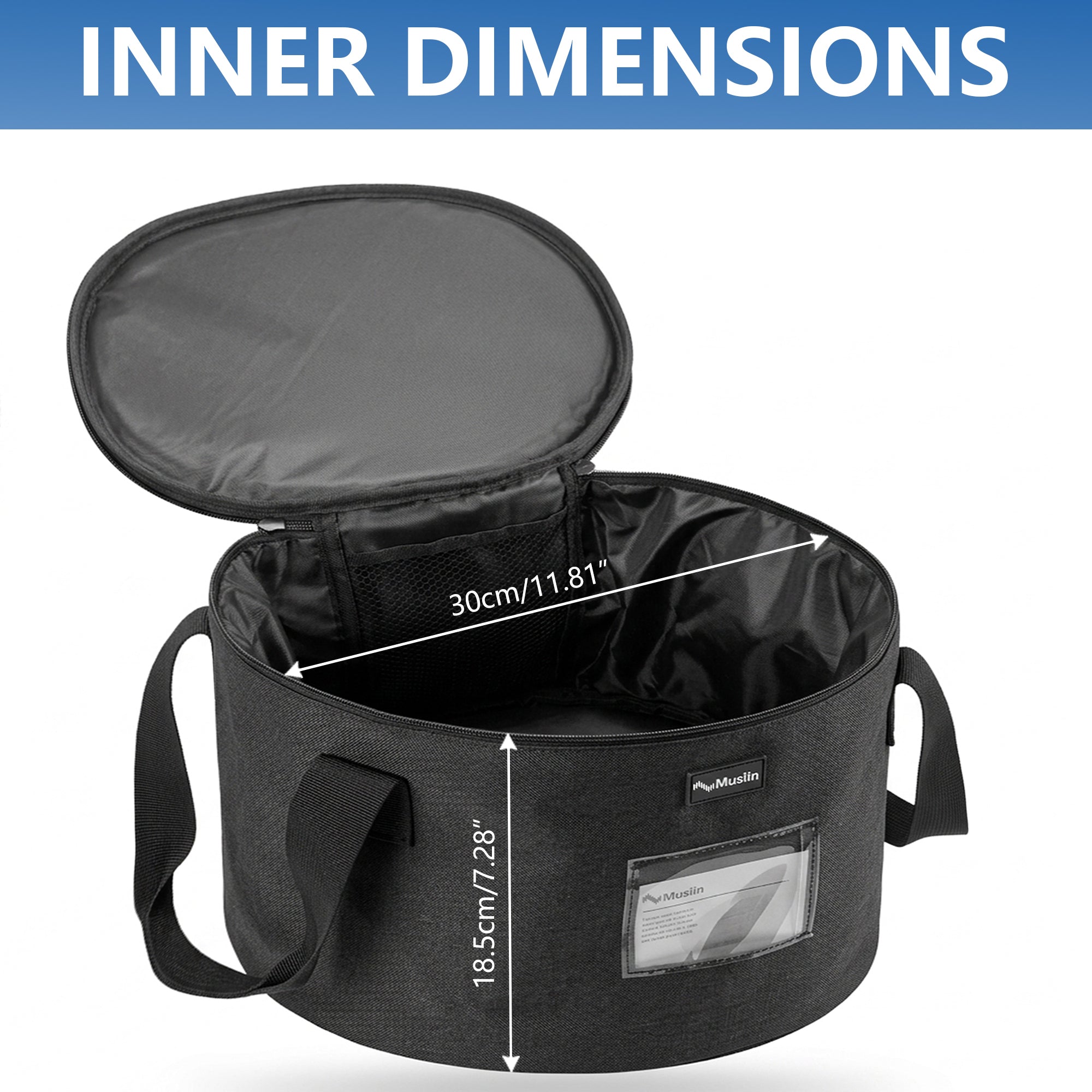 Musiin Accessories Bag for Guitar, Bass, Keyboard, Drums Cables & Adapters Multi-Function Round Storage, Internal Mesh Pocket for Connectors, Convenient and Stylish Music Gear Organizer.