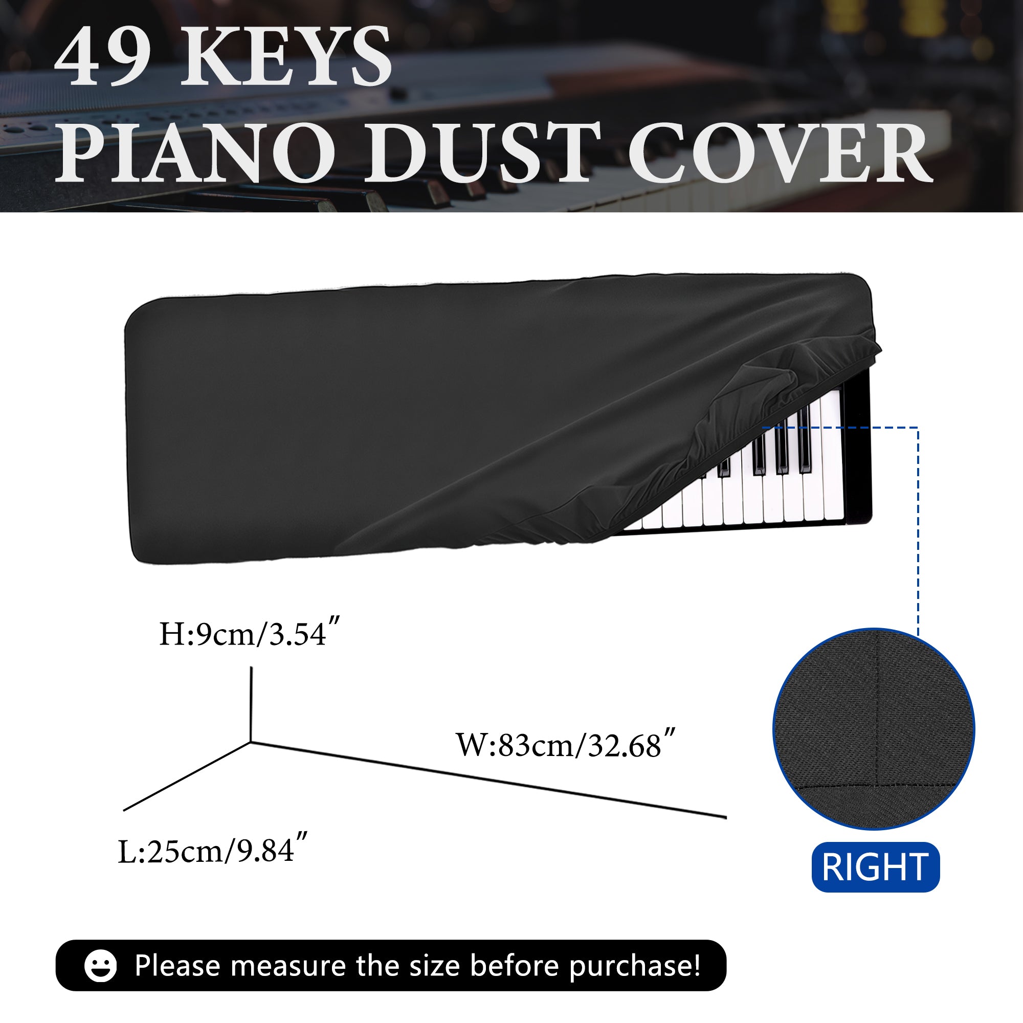 Roland Keyboard A-300PRO dedicated black dust cover, made with high-quality four-way stretch Chinlon elastic material, is specially designed for your keyboard, providing comprehensive protection with
