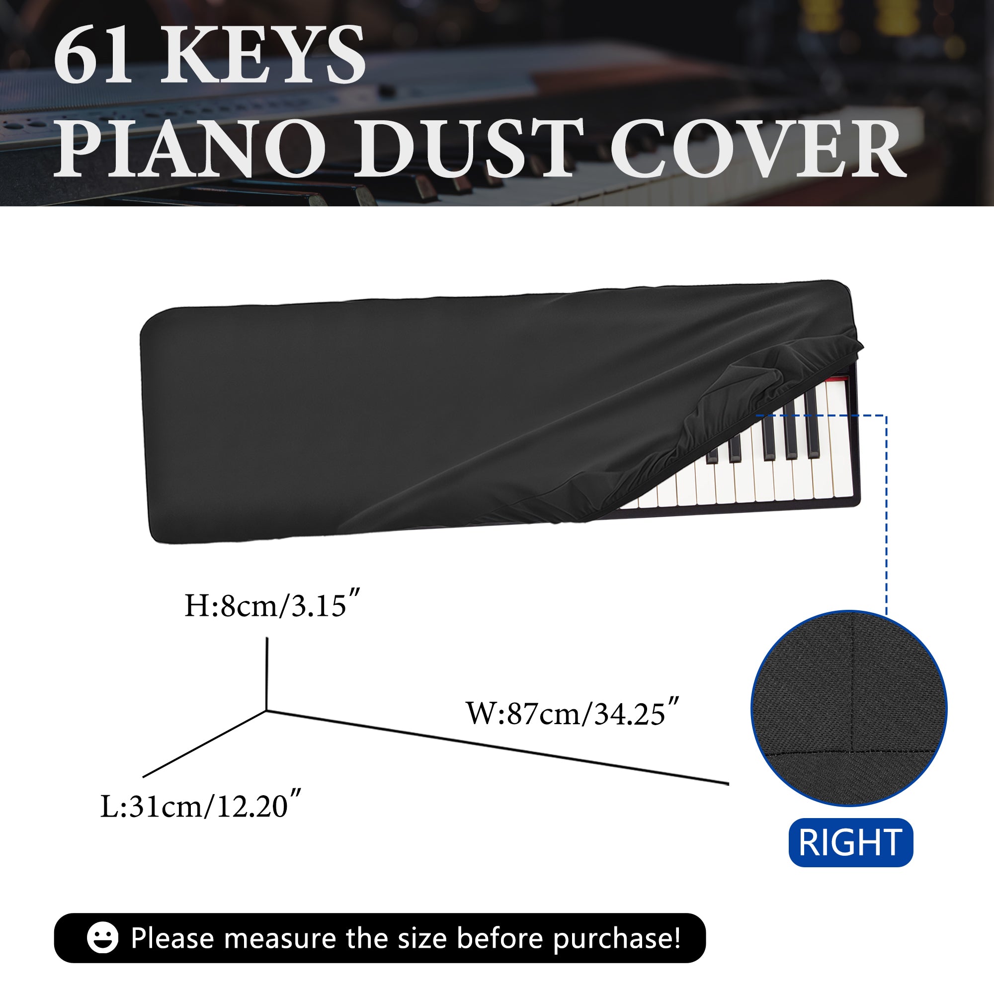 Musiin 61 keys piano keyboard dust cover, compatible with Sequential Prophet-6,Roland 61P, 61K, 61KL, Arturia KeyLab 61 Mkll, Premium Chinlon Anti-scratch and dustproof, Soft Touch & Fitted design