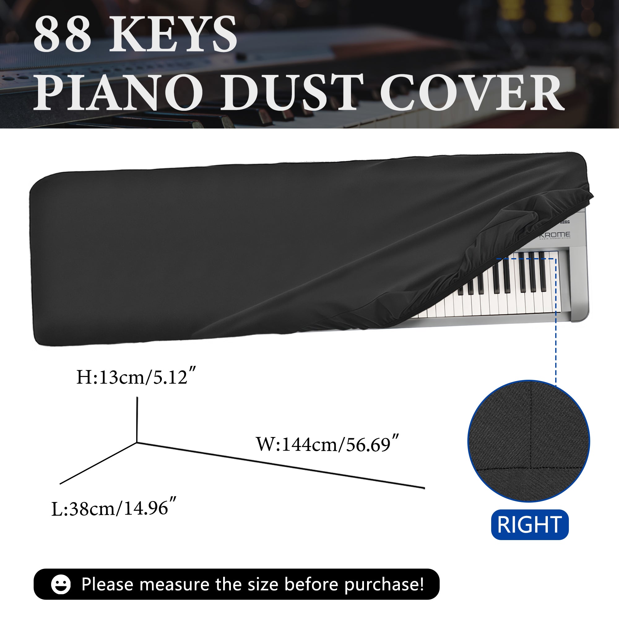Musiin 88 keys piano keyboard dust cover, compatible with KORG KROME-88, KROSS 2-88, KROSS 88MB, KROME EX88, Deluxe Chinlon Dustproof & Anti-scratch, Silky Feel & Tailored Design