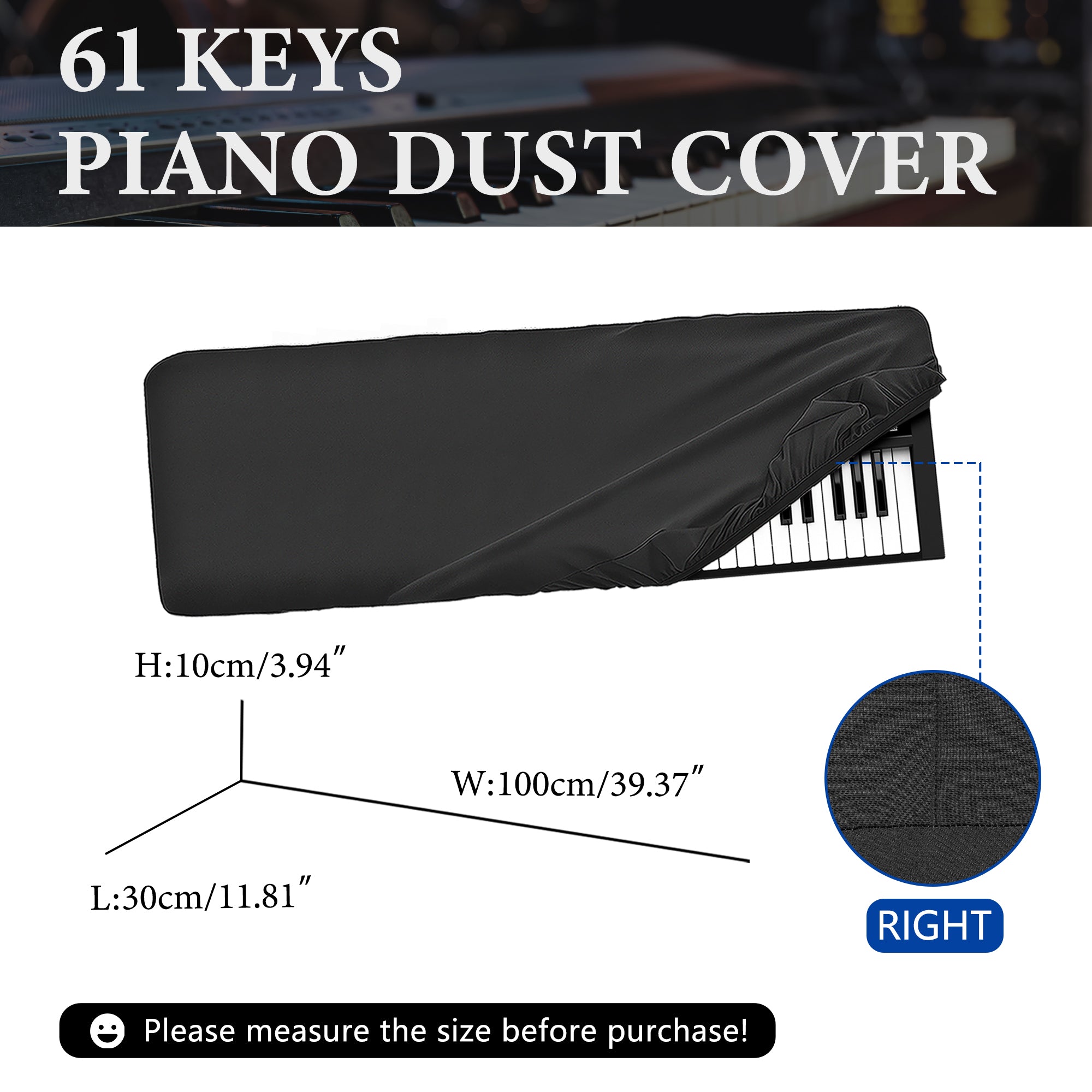 Musiin 61 keys piano keyboard dust cover, compatible with Roland FA-06,V-COMBO VR-09-B,M-Audio Oxygen 61,Behringer Motor 61,Luxury Chinlon Anti-dust & Scratch-proof, Smooth Touch & Custom Fit