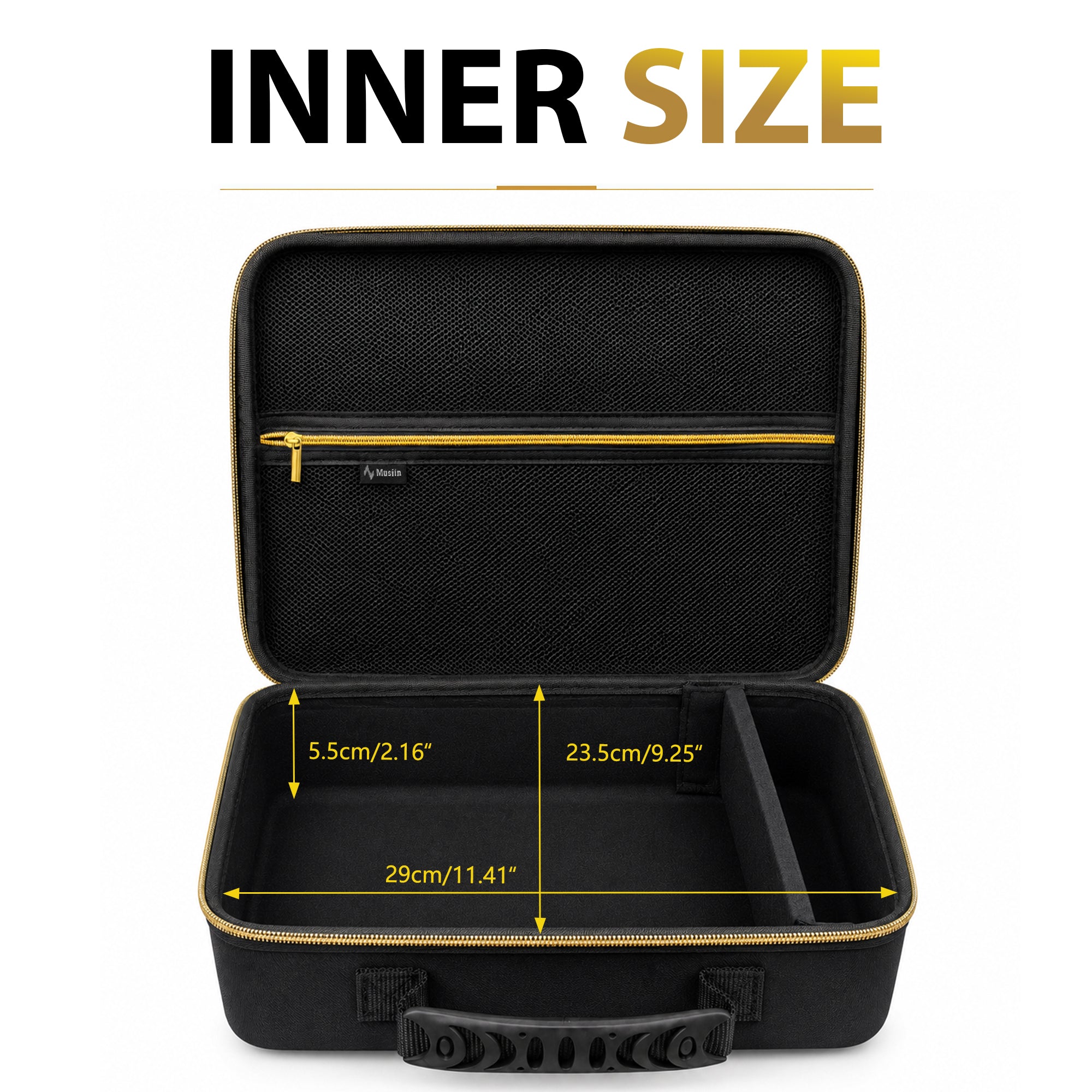Musiin Custom Acoustic Synthesizer Case Compatible with KORG Phase 8, with Mesh Pocket, Cable Compartment, Gold Zipper and Handle for Studio, Daily Storage and Stage Carrying (Gold Tone Edition)