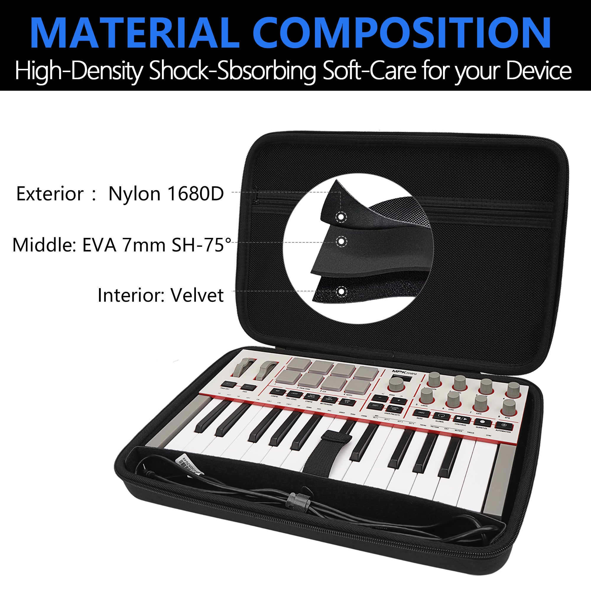 Musiin Premium Velvet MIDI Keyboard Controller Case Compatible with Arturia MiniLab 3, MiniLab MkII, MPK Mini MK4, 25-Key Synthesizer, Portable Protective Cover Bag with Shoulder Strap