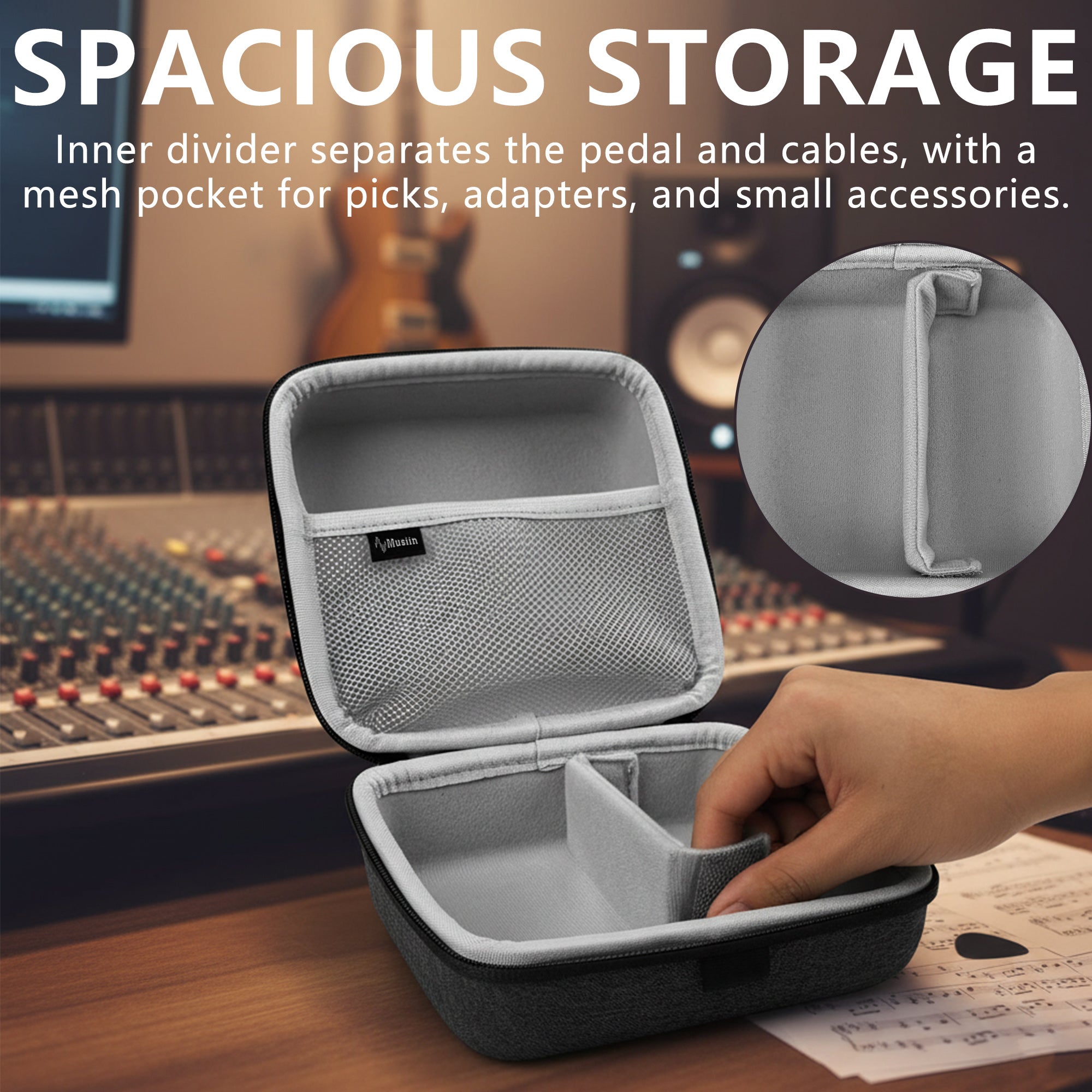 Musiin Guitar Amp Effect Case Compatible with Pulze mini, Positive Grid Spark GO,BOSS PX-1,DS-1W,OD-1X and More, Portable with Padded Interior for Safe Storage of Pedals and Power Adapter Accessories
