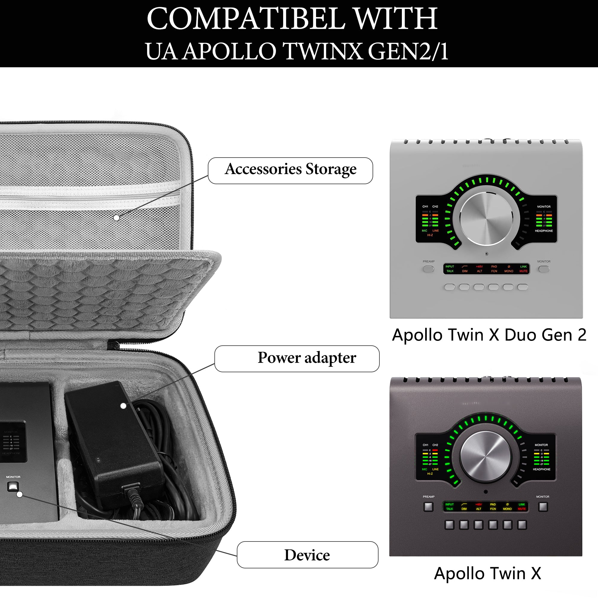 Musiin Audio Interface Carrying Case Compatible Apollo Twin X DUO Gen 2/QUAD Gen 2 Hard Shell Travel Bag(Dark Grey)