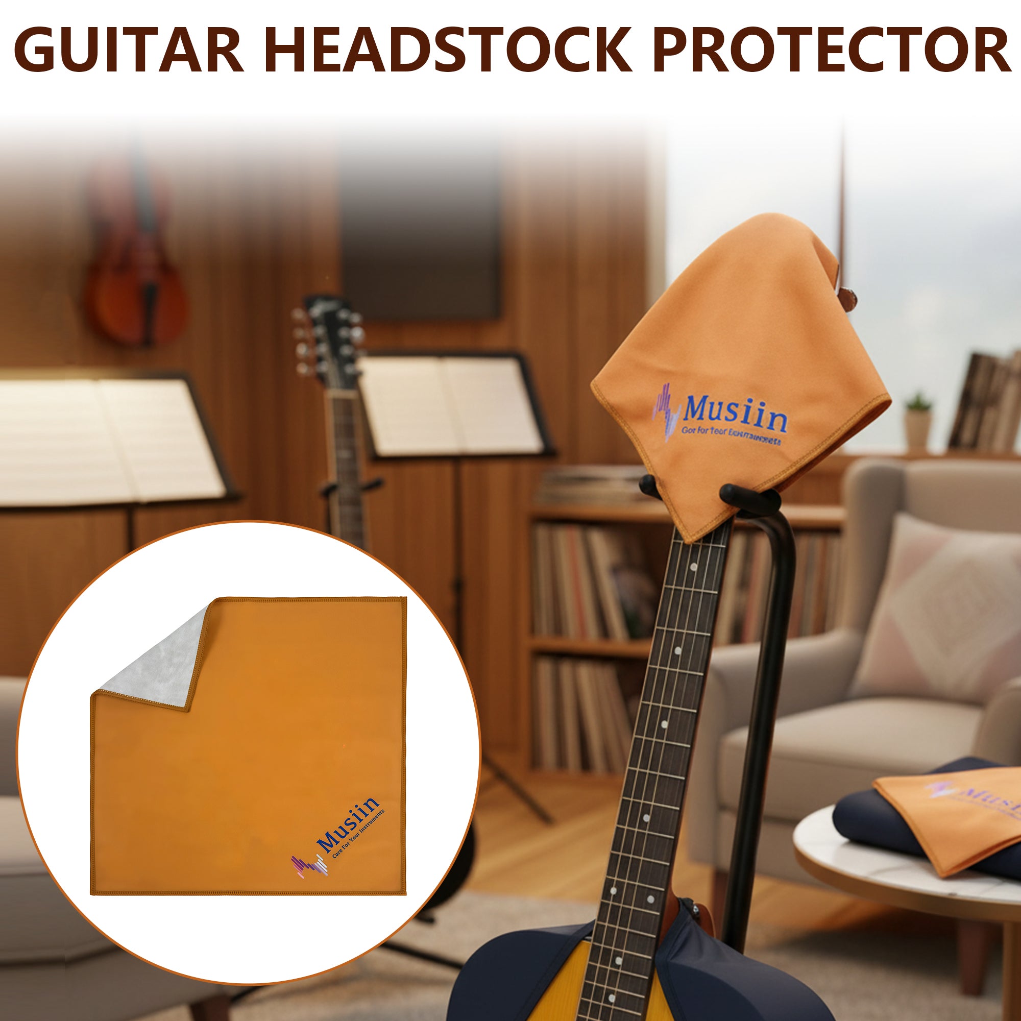 Musiin Premium Self-Adhesive Microphone & Guitar Head Cover, 13×13 in, Compatible with SM7dB, SM57, SM7B, Sony C-800G, Revelator Dynamic USB Mic, Harmonica & Small Audio Gear, Black & Khaki Set