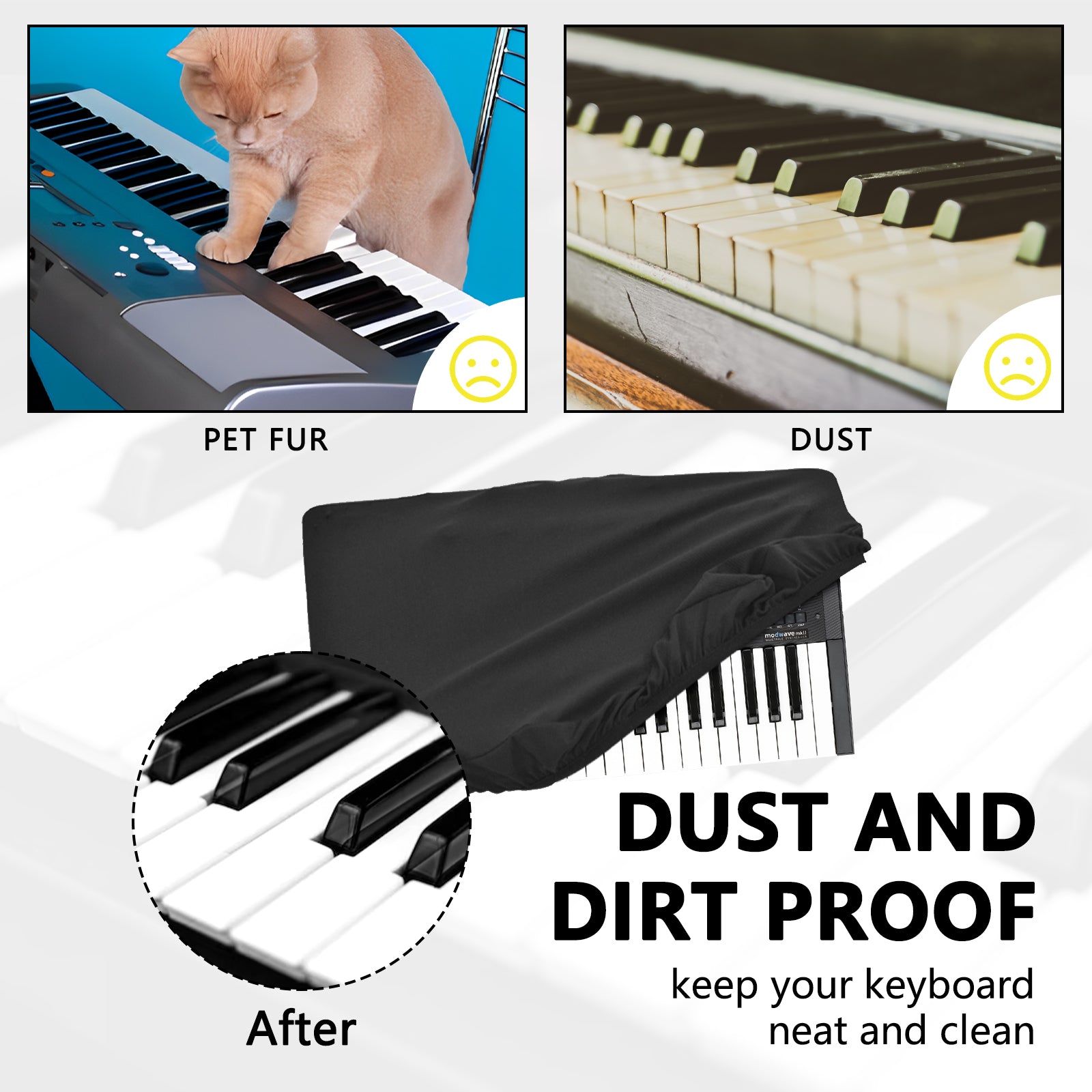 Musiin Piano Keyboard dust cover is compatible with KORG modwave mkII, KingKORG NEO, opsix mk II, multi/poly and wavestate mkII keyboards, and is made of nylon material for full coverage protection.