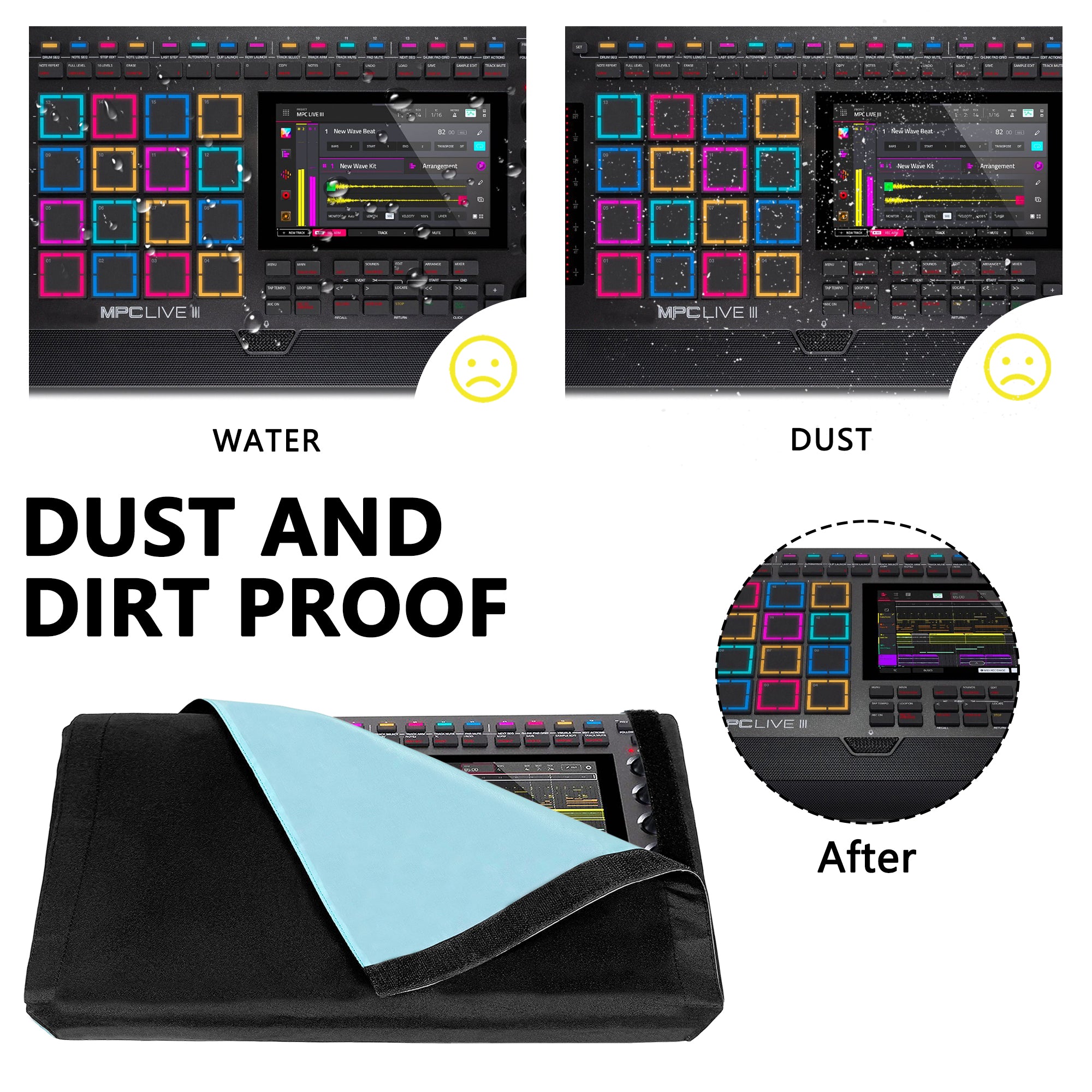 Musiin Premium Audio Workstation Cover Compatible with MPC Live III Dual-Layer Fabric with Hook-and-Loop Closure, Suitable for Studio and Home Production Daily Use