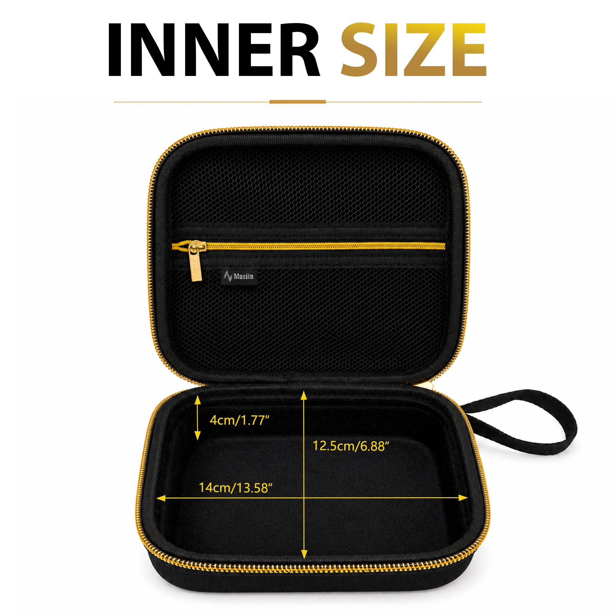 Musiin Guitar Pedal Carrying Case Compatible with Marshall JCM900/800/JVM Pedal, Intech Studio EN16, Gold Top Zipper, Wrist Strap, Mesh Pocket, for Studio and Live Performance, Gold Tone Edition