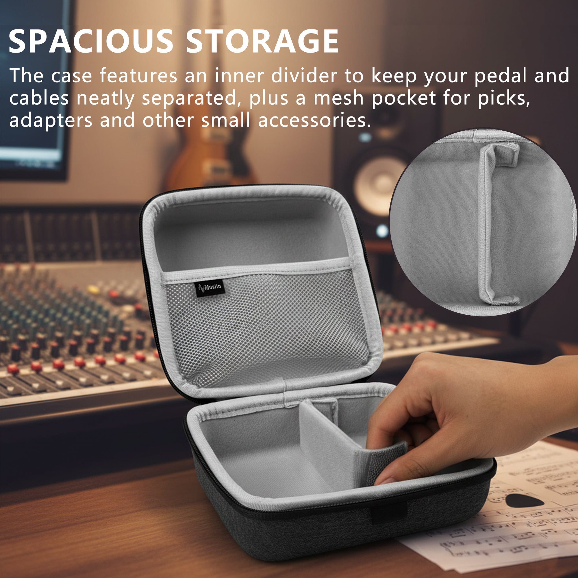 Musiin Guitar effect Pedal Case Compatible with Pulze mini, BOSS PX-1,JB-2,DS-1W,OD-1X,CS-3 and More, Portable Carry Box with Padded Interior for Safe Storage of Pedals and Power Adapter Accessories