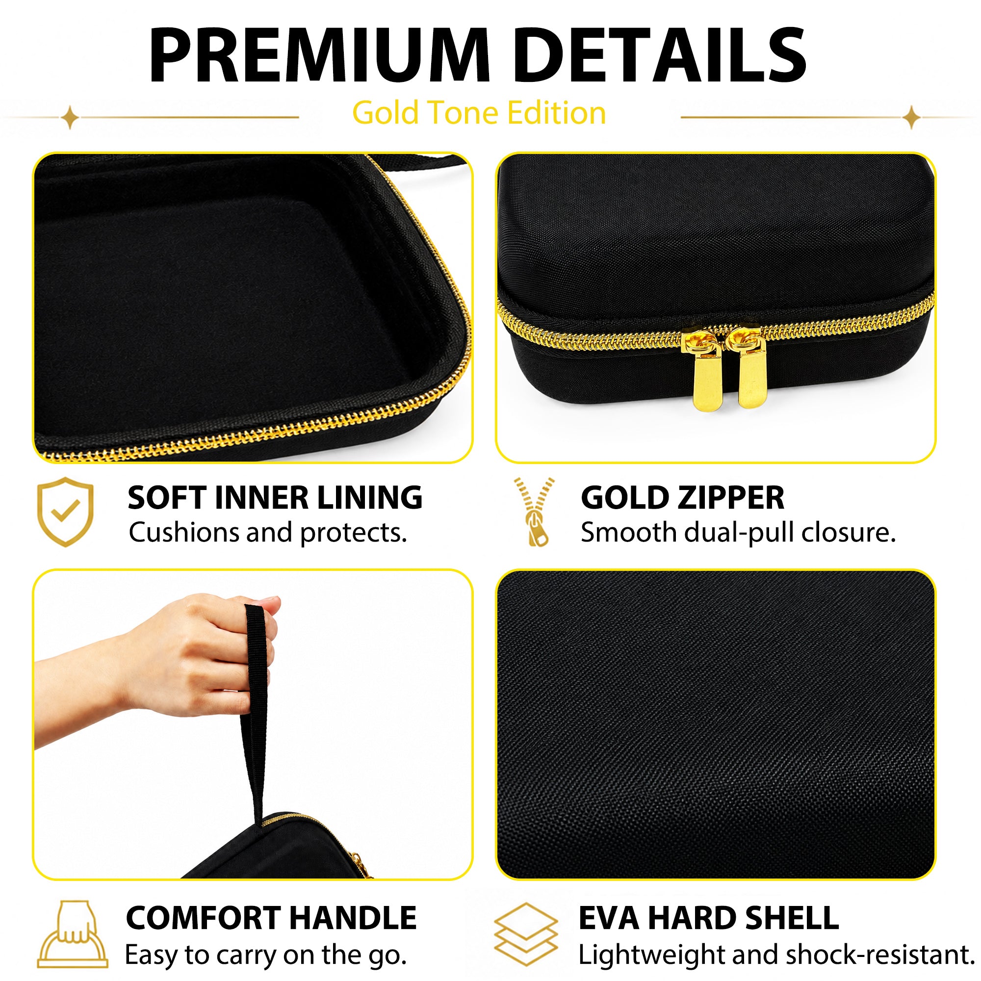 Musiin Direct Box Case Compatible with Radial ProAV2 JDI J48 Stereo Passive Multimedia,Upgraded Gold Top Zipper and Comfortable Handle,for Studio,Daily Storage and Stage Carrying (Gold Tone Edition)