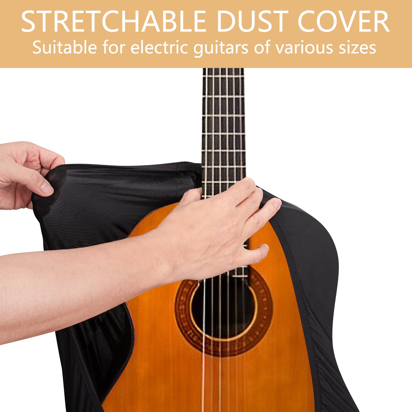Musiin Premium Black Stretchy Fabric Guitar Cover, Portable Sleeve Dust Cover Protect for Classical Guitars（CG-L）