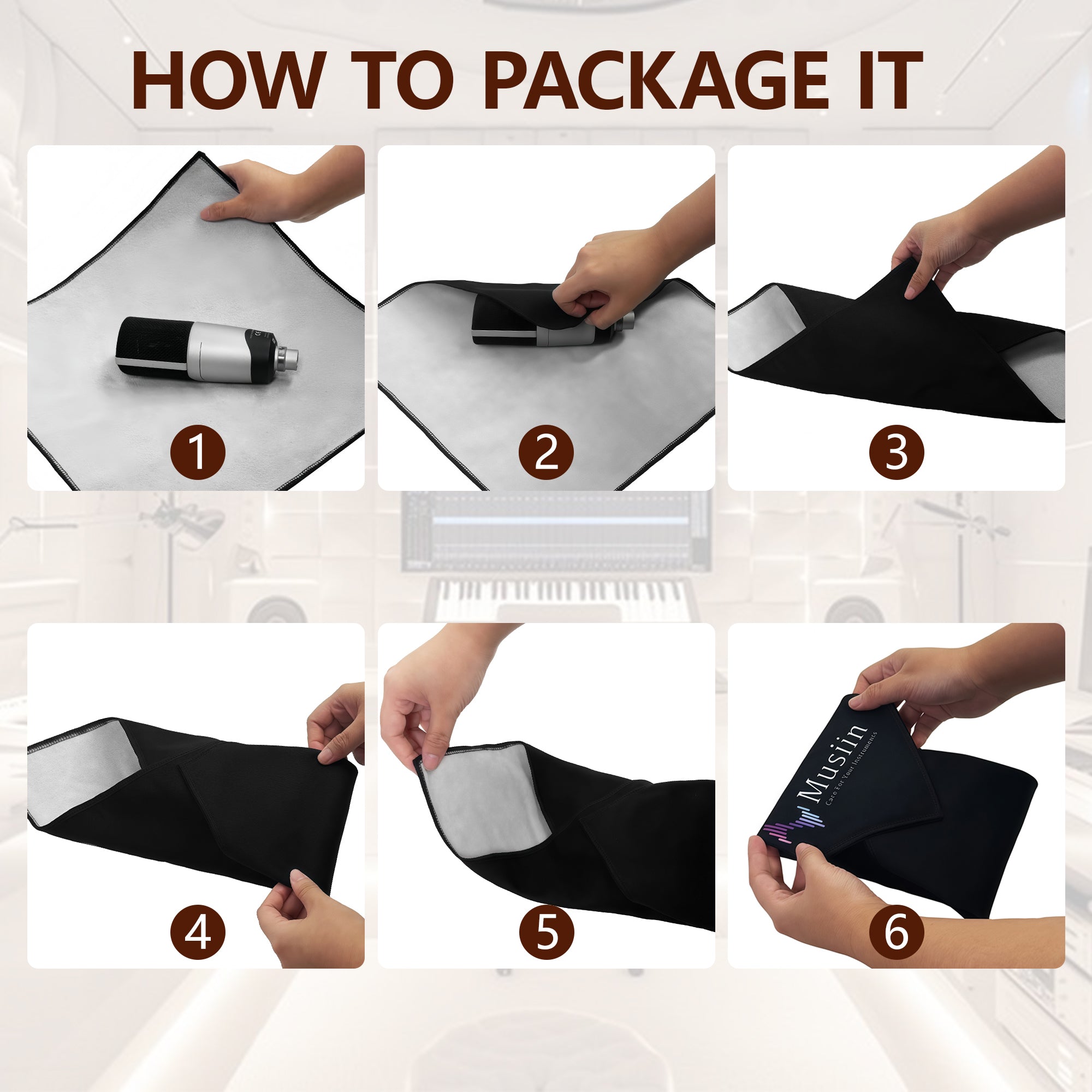 Musiin Premium Self-Adhesive Cloth for Microphone Cover Guitar Head Cover, 13×13in Cloth for Most Revelator Dynamic USB Harmonica Small Audio Equipment and More, black & khaki set for easy pairing