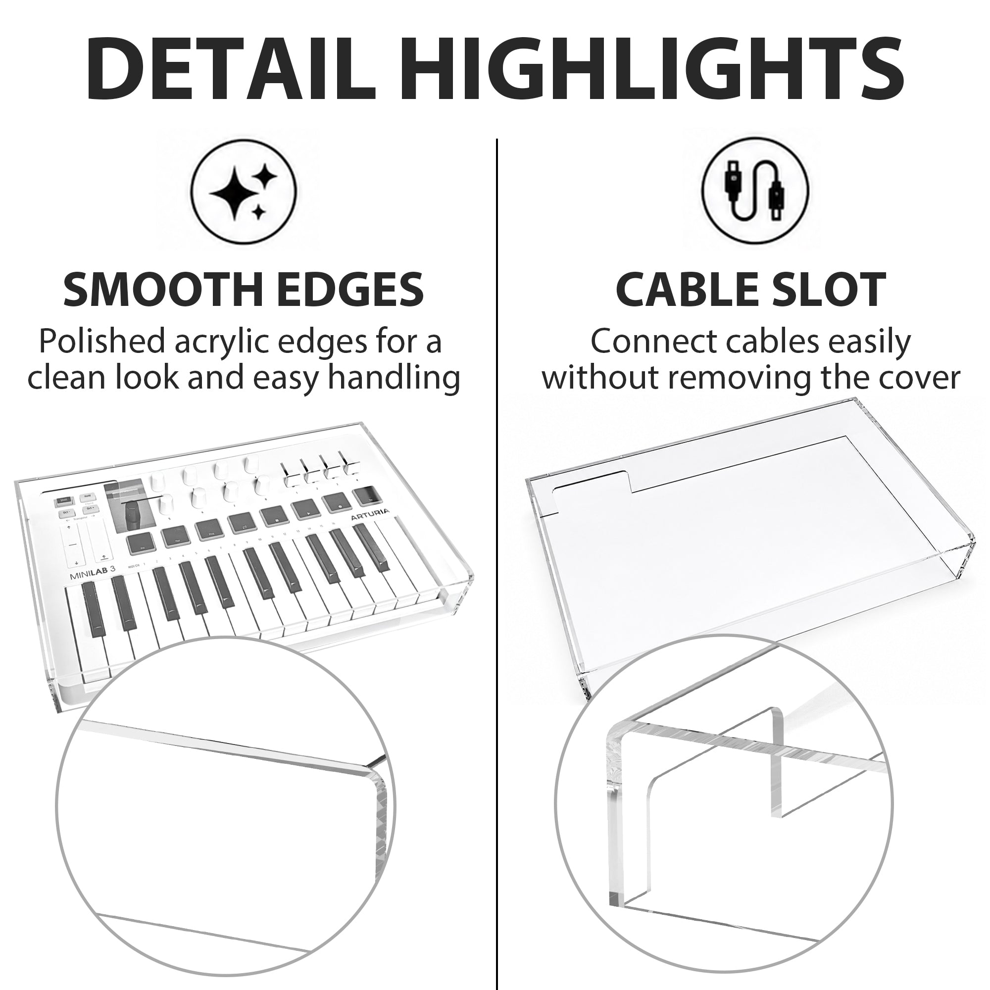 Musiin 25 Keys MIDI Controller Keyboard Acrylic Cover Compatible With Arturia MiniLab 3, Transparent Material,Reserved Wire Groove,Waterproof and Dustproof, Suitable for Home Studio Desktop Protection