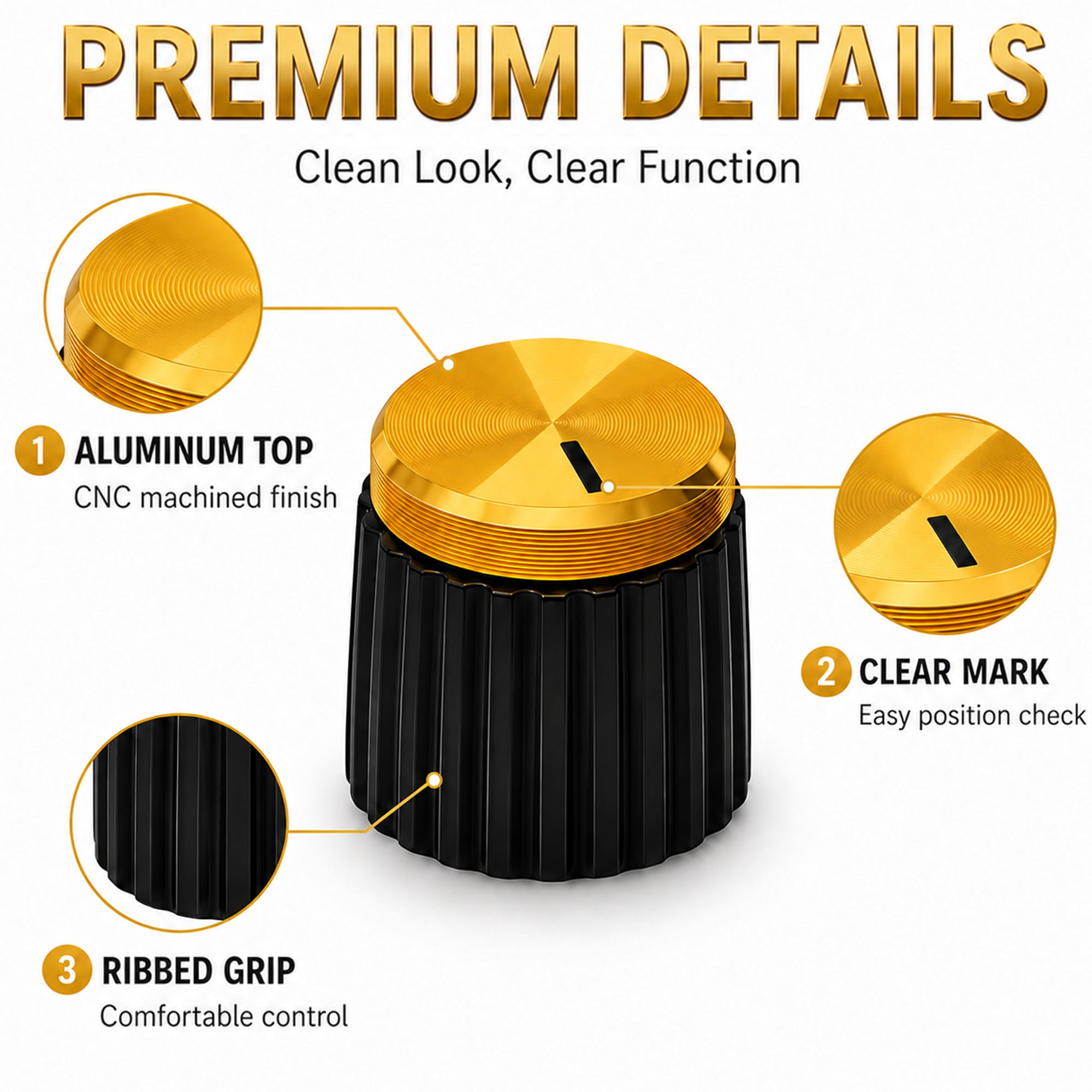 Musiin Gold Top Audio Samplers Knobs Compatible with Akai MPC Sample(8Pack)Ribbed grip for better control Indicator line for quick positioning adjustment accuracy Portable replacement