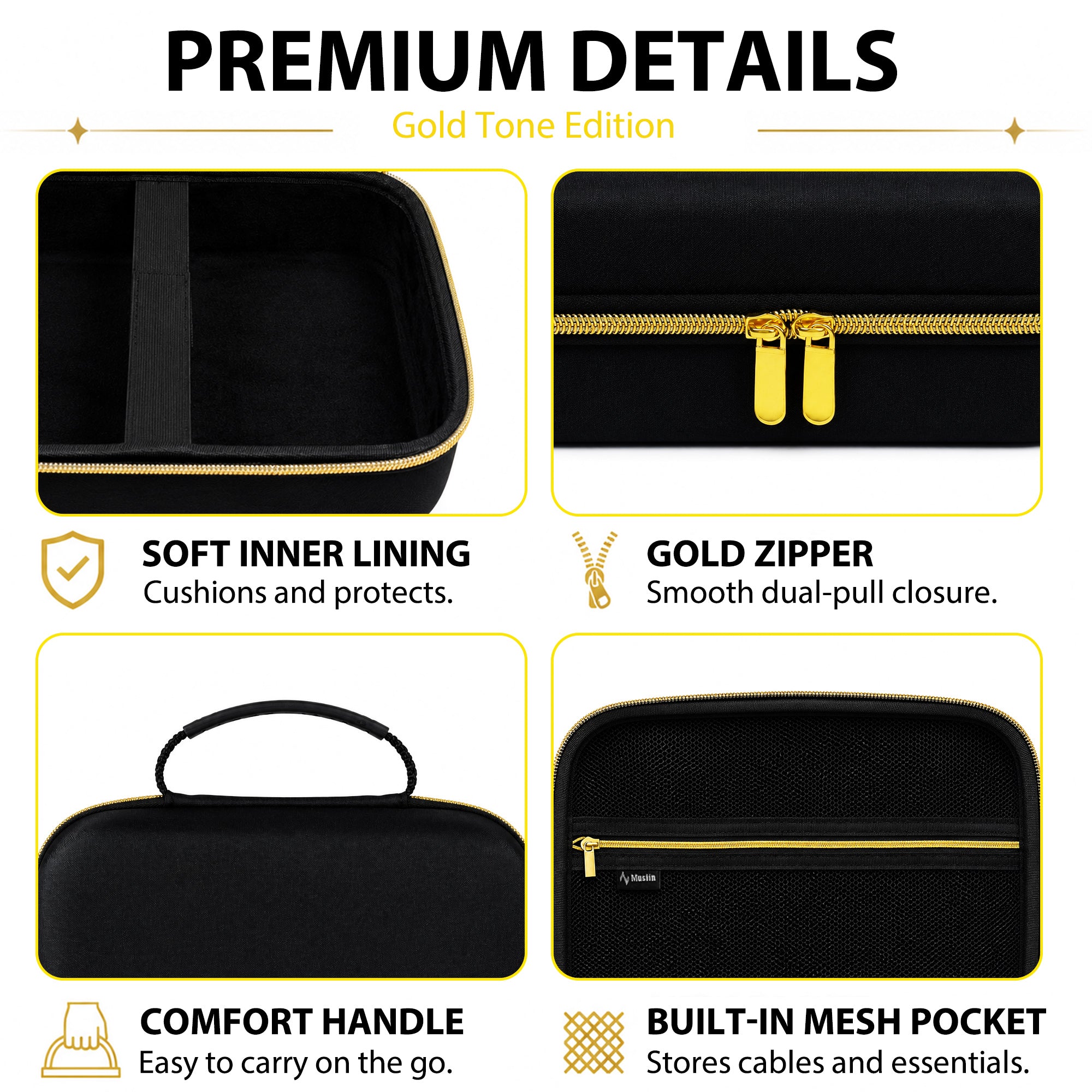 Musiin Audio Mixer Case Compatible with Behringer P24, Gold Top Zipper Comfortable Handle and Internal fix Strap Design, for Studio, Travel and Live Performance Carrying(Gold Tone Edition)
