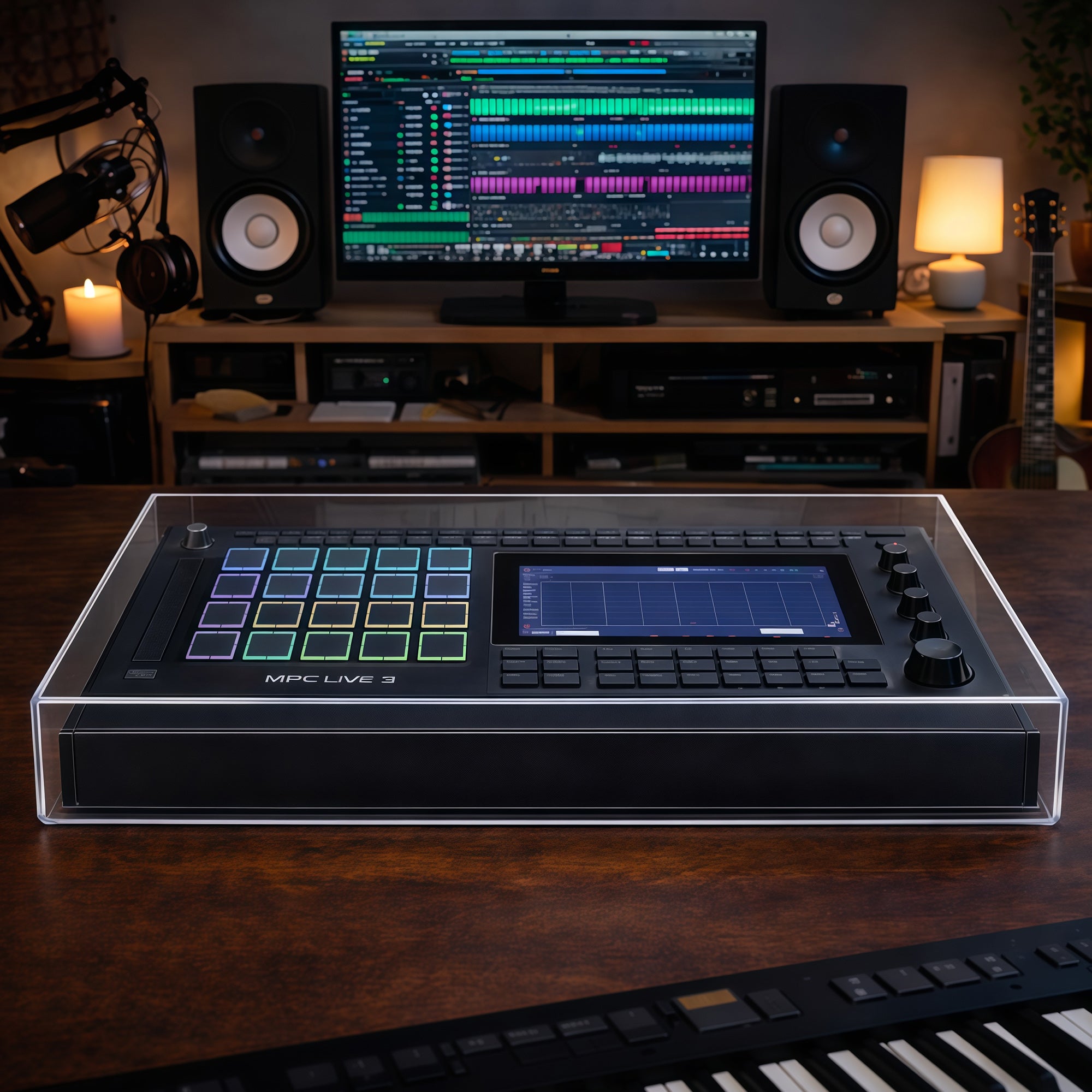 Musiin Audio Workstation Acrylic Protective Cover Compatible with MPC Live 3, Transparent Material, Reserved Wire Groove, Waterproof and Dustproof, Suitable for Home Studio Desktop Protection
