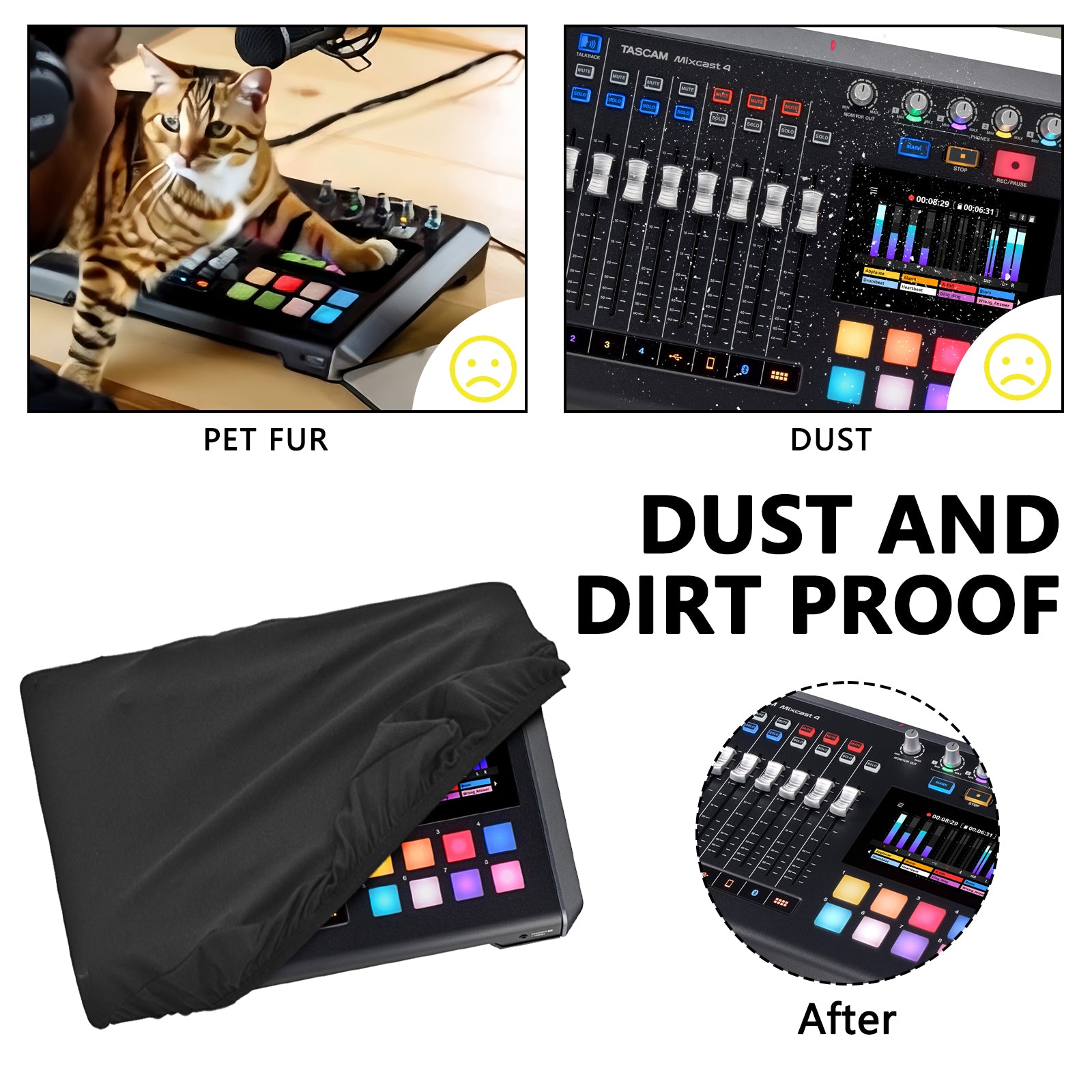 Musiin Ultimate Home Studio Mixer Cover - Stretchable Chinlon, Splashproof, Dust & Pet Hair Protection, Compatible with Tascam Mixer Podcast Station Mixcast 4