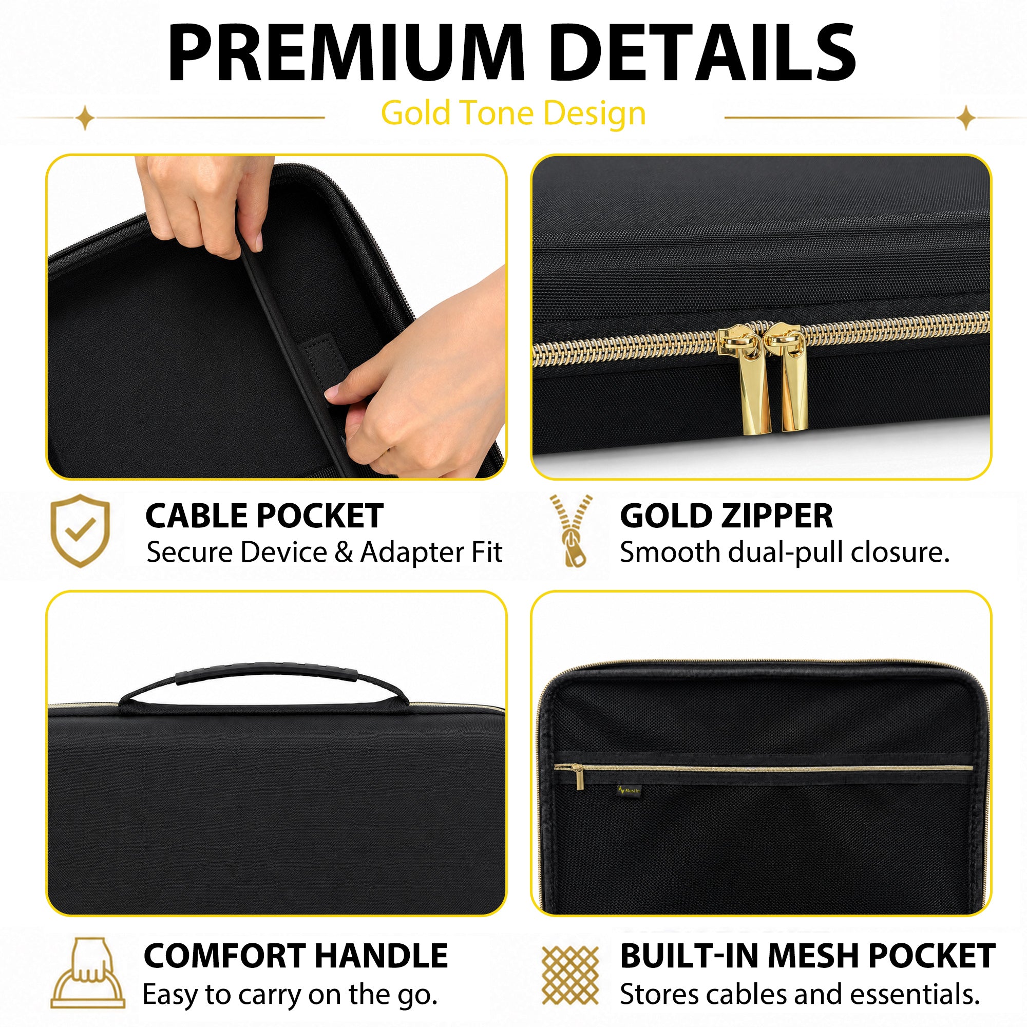 Musiin Premium MIDI Keyboard Controller Case Compatible with Akai Mini IV,Arturia MiniLab 3, MiniLab MkII,, 25-Key Synthesizer, Portable Protective Cover Bag with Shoulder Strap(Gold Tone Edition)