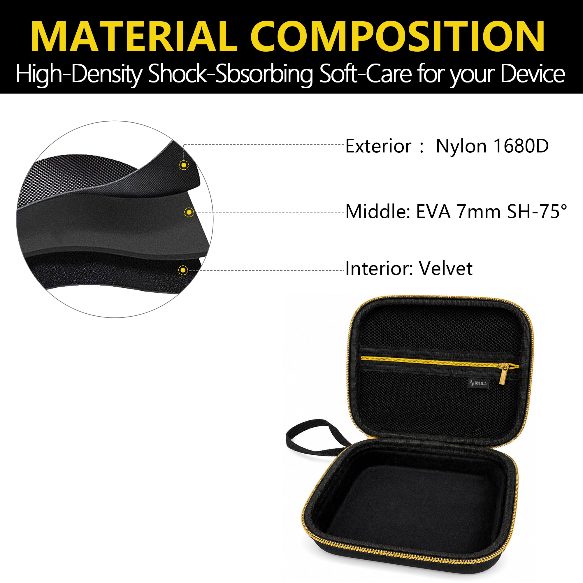 Musiin Guitar Pedal Carrying Case Compatible with Marshall JCM900/800/JVM Pedal, Intech Studio EN16, Gold Top Zipper, Wrist Strap, Mesh Pocket, for Studio and Live Performance, Gold Tone Edition