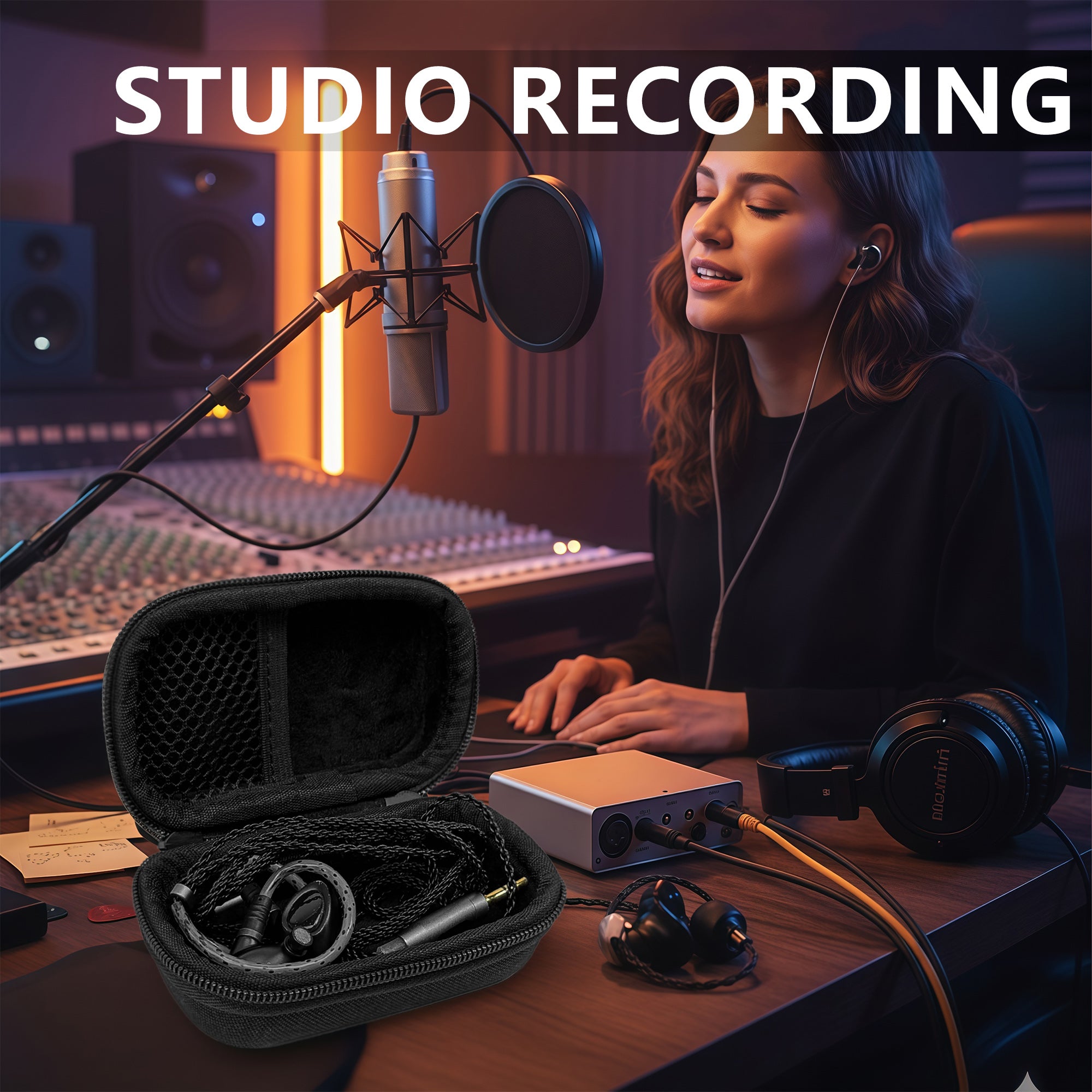 Musiin Compact In-Ear Monitor Earphone Case Compatible with MDREX15AP,YINYOO CCZ Melody,SE215-CL,KZ ZS10 Pro,MEE Audio M6 and most IEM Earphone,Ideal for Live Stage and Studio daily use.