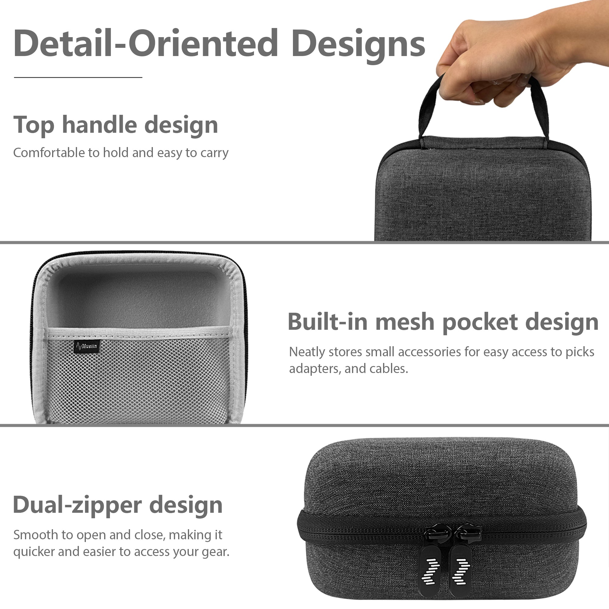 Musiin Audio Interface Case Compatible with sonicake smart box/Audient iD4,NI komplete Audio1/2,features soft lining, mesh pocket for cables, and comfy handle—ideal for studio, rehearsal, and travel.