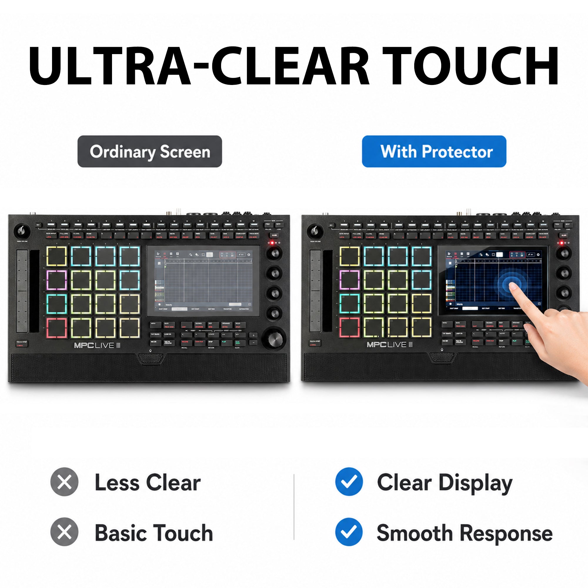 Musiin Audio Workstation 7 inch Touch Screen Protector Compatible with MPC Live 3/MPC Live 2/MPC Key 37 & 61/MPC One+,Ultra-Clear Tempered Glass Touchscreen Protector with Invisible Coverage
