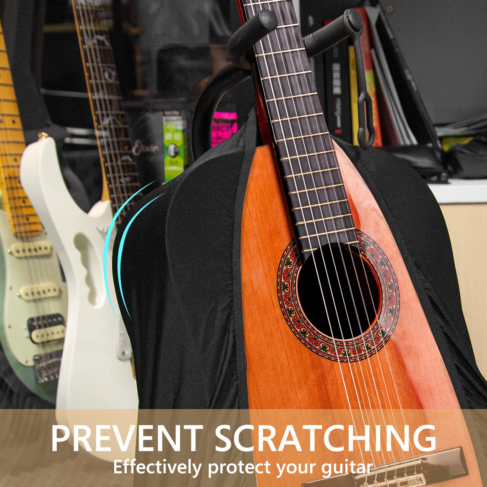 Musiin Premium Classical Guitar Cover compatible with Yamaha CG122 Fender Classical Nylon String Guitars, Portable Sleeve Black Stretchy Fabric Dust Cover(CG-L)